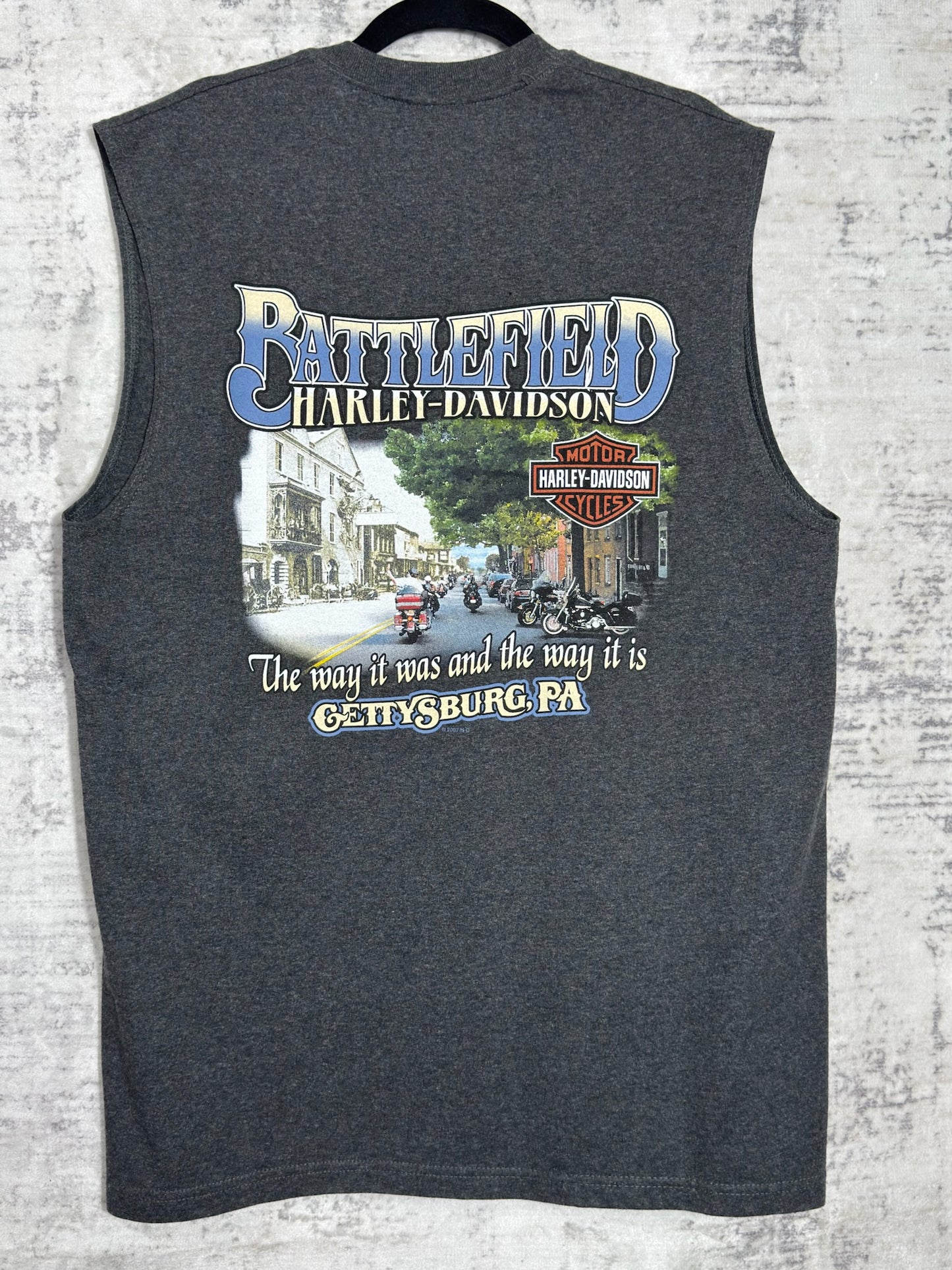 Y2K HARLEY DAVIDSON "BATTLEFIELD" T-SHIRT SLEEVELESS SZ: L