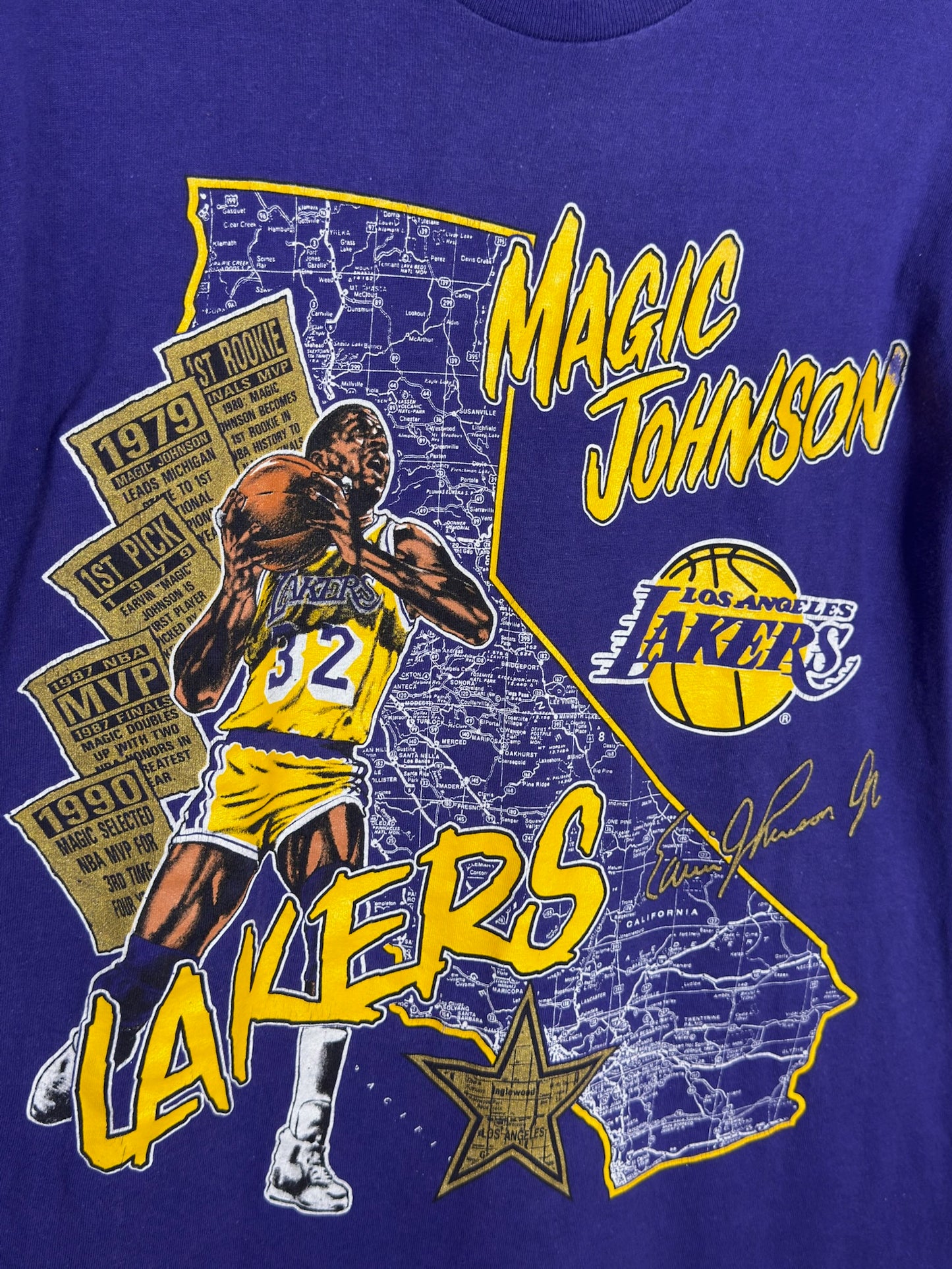 VINTAGE 90s LOS ANGELES LAKERS "MAGIC JOHNSON" NUTMEG T-SHIRT SZ: L