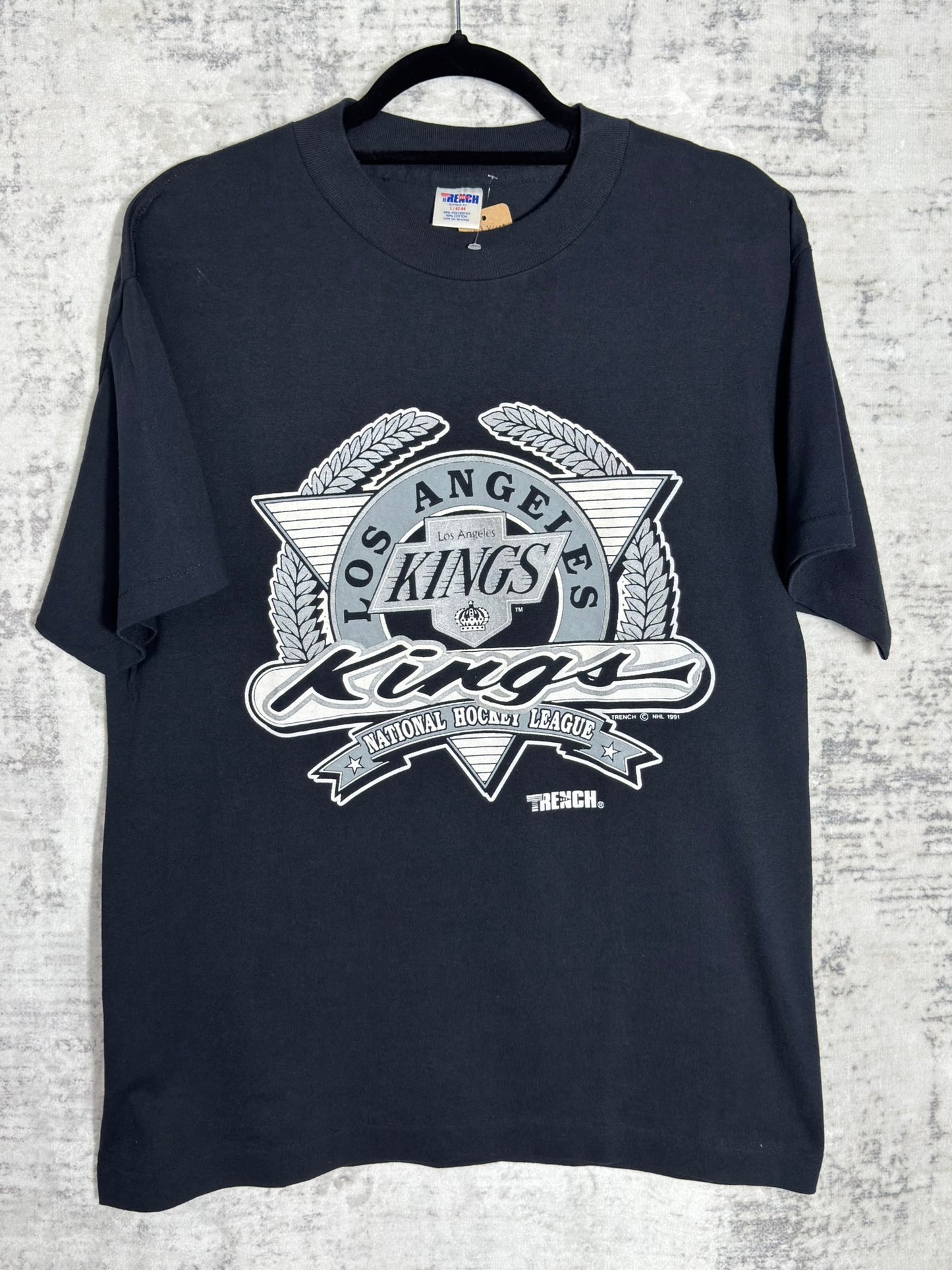 VINTAGE 1991 LOS ANGELES KINGS TRENCH T-SHIRT SZ: L