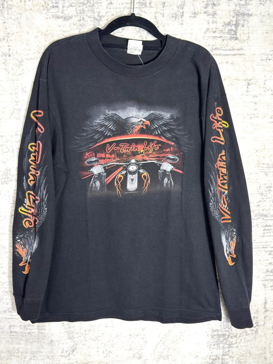 V-TWIN LIFE "EAGLE & BIKER" LONGSLEEVES T-SHIRT SZ: M