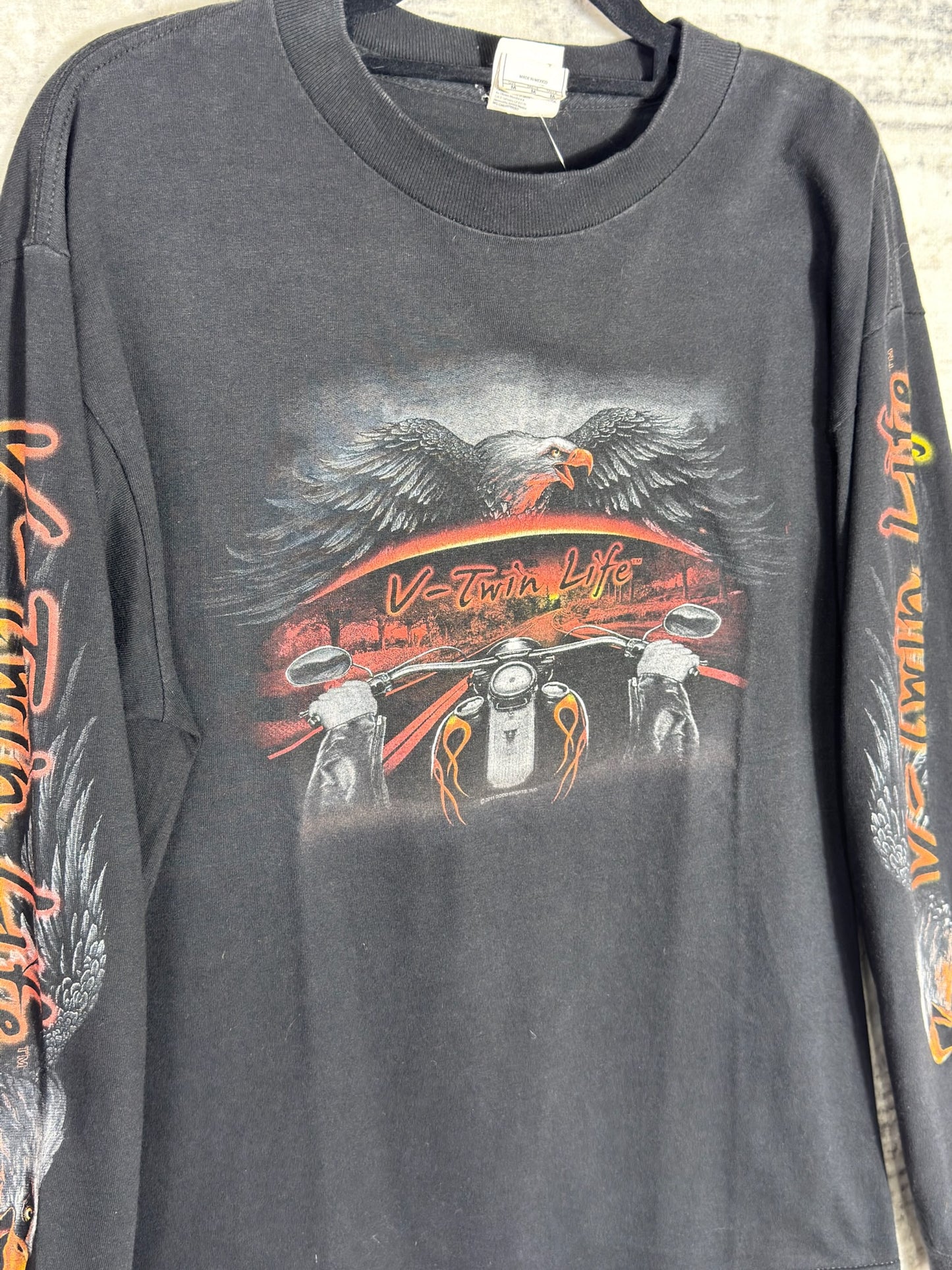 V-TWIN LIFE "EAGLE & BIKER" LONGSLEEVES T-SHIRT SZ: M