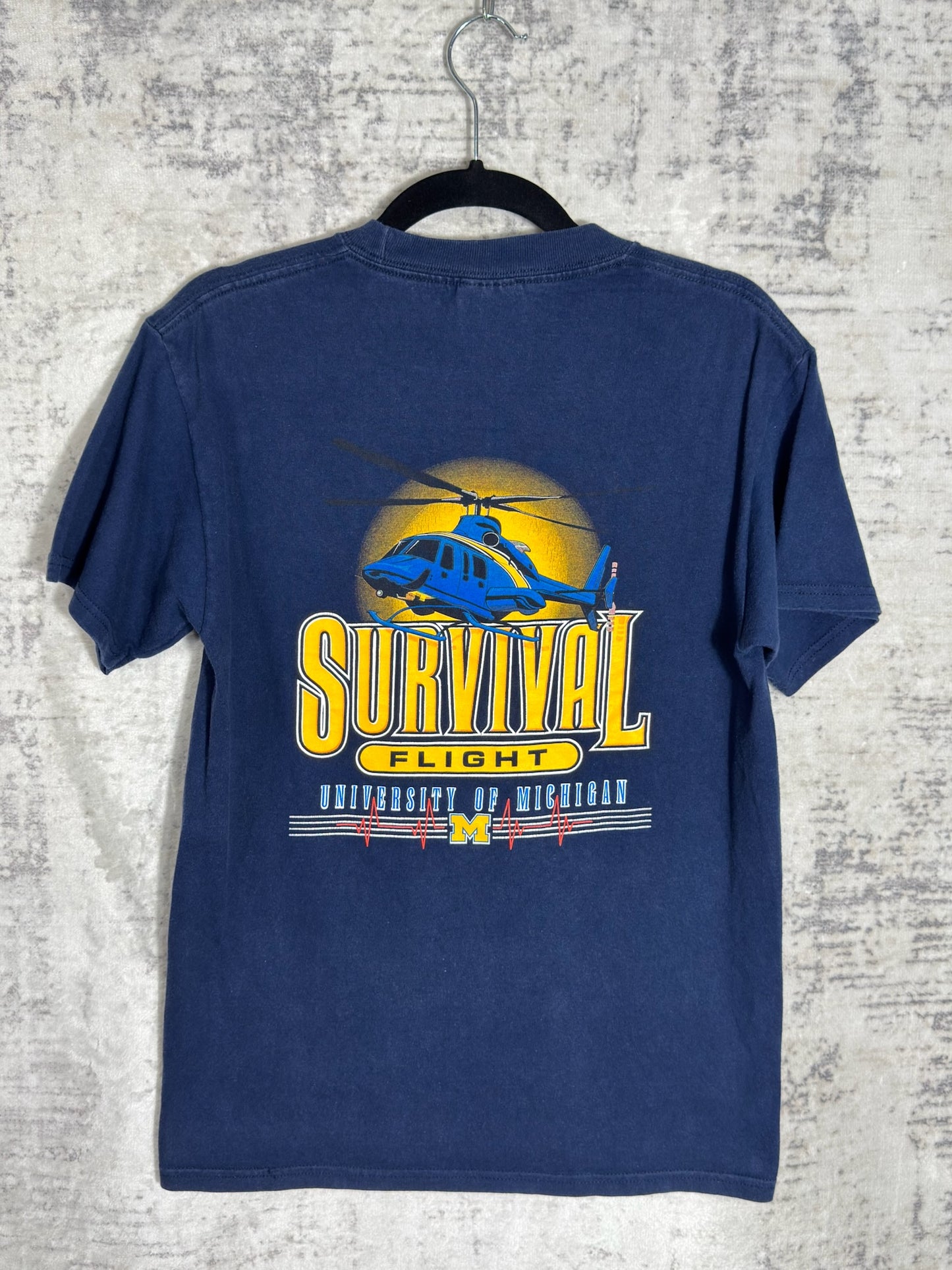 VINTAGE 90s UNIVERSITY OF MICHIGAN "SURVIVAL FLIGHT" T-SHIRT SZ: S