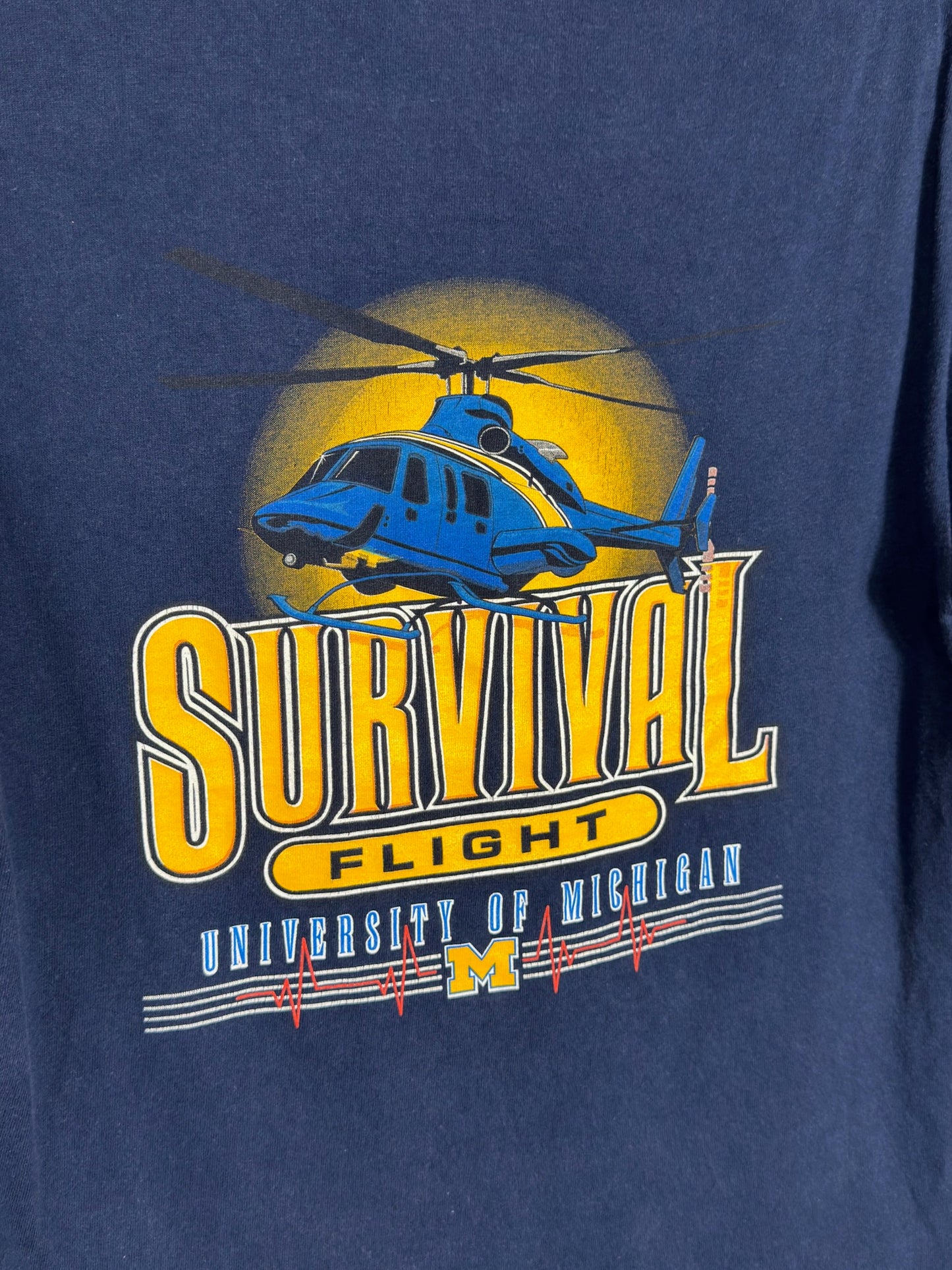 VINTAGE 90s UNIVERSITY OF MICHIGAN "SURVIVAL FLIGHT" T-SHIRT SZ: S