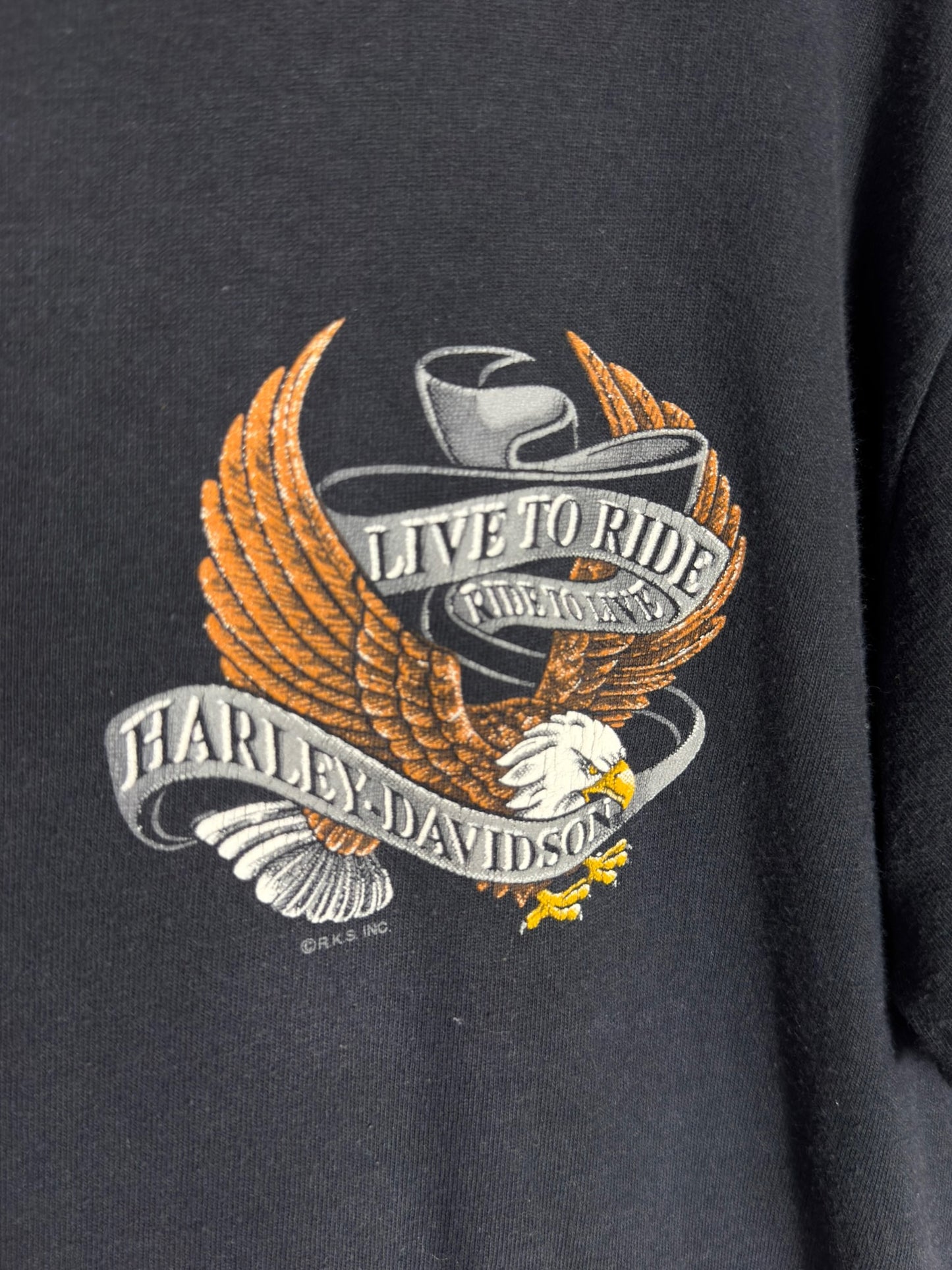 VINTAGE 90s HARLEY DAVIDSON "LIVE TO RIDE" HENLEY T-SHIRT SZ: L