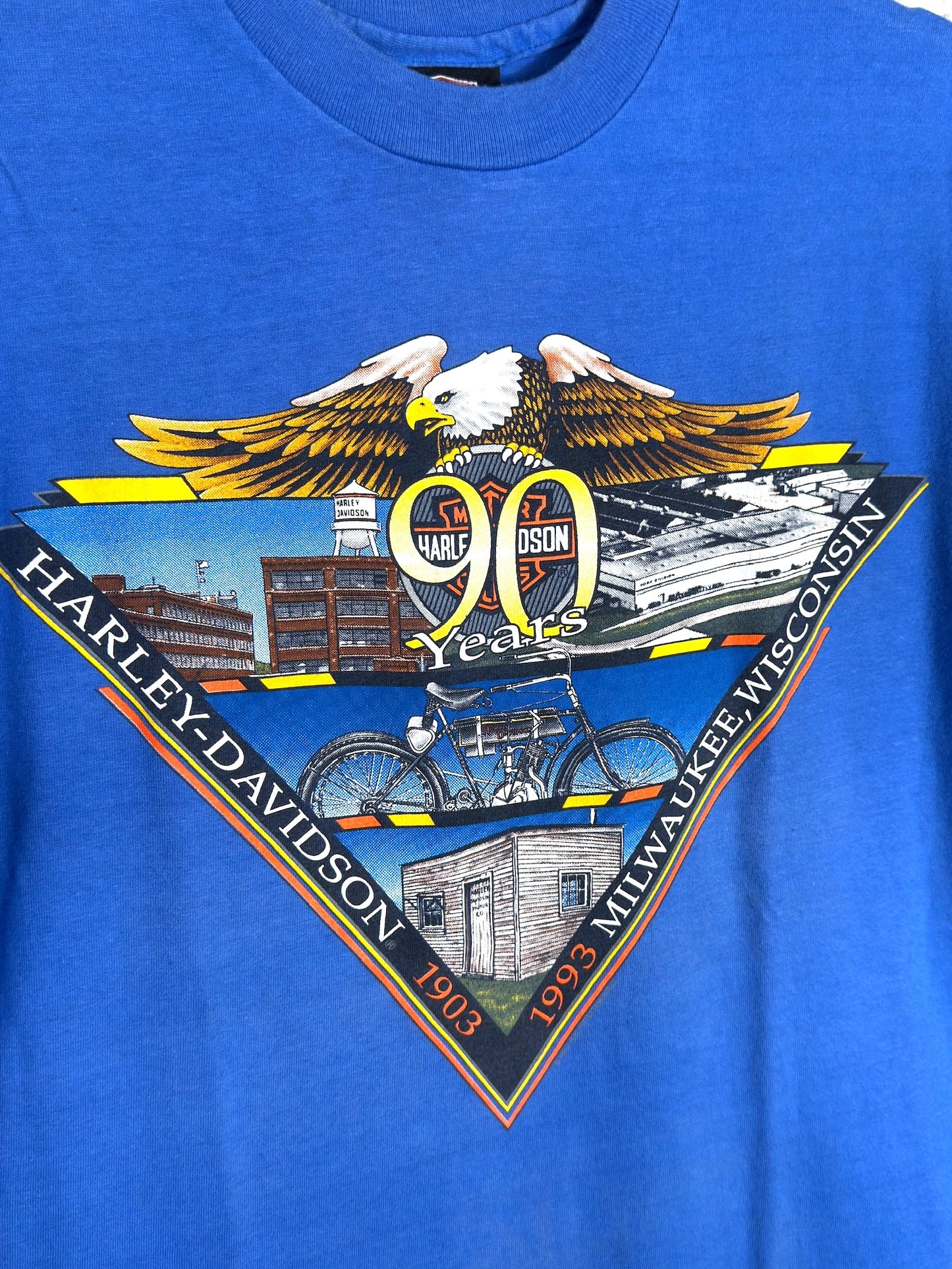 VINTAGE 1993 HARLEY DAVIDSON "90 YEARS" T-SHIRT SZ: L