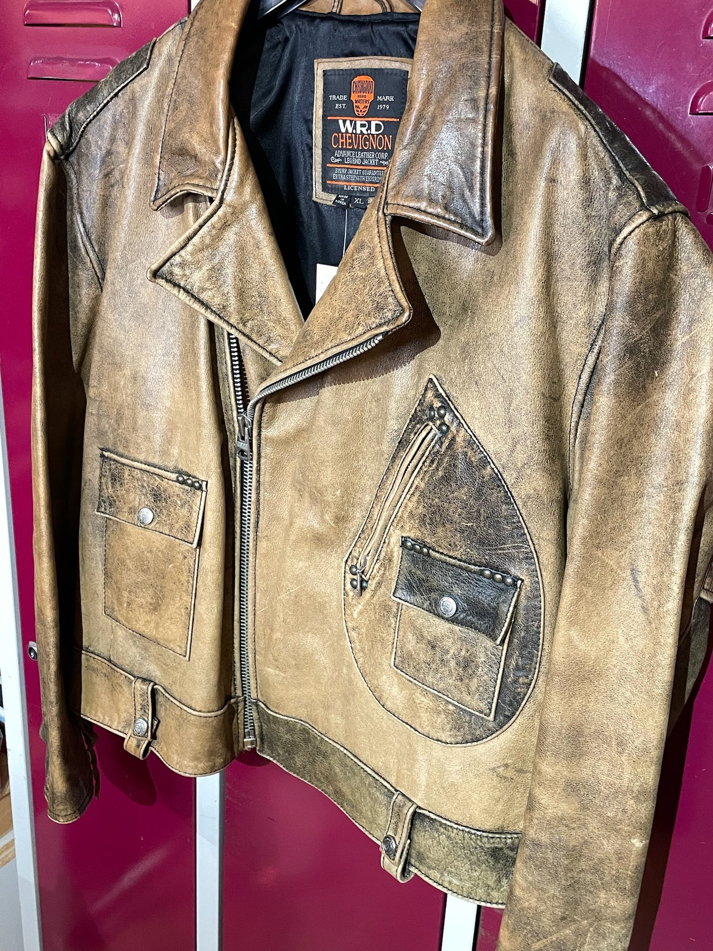 VINTAGE CHEVIGNON "W.R.D" MOTORCYCLE BIKER LEATHER JACKET  SZ: XL