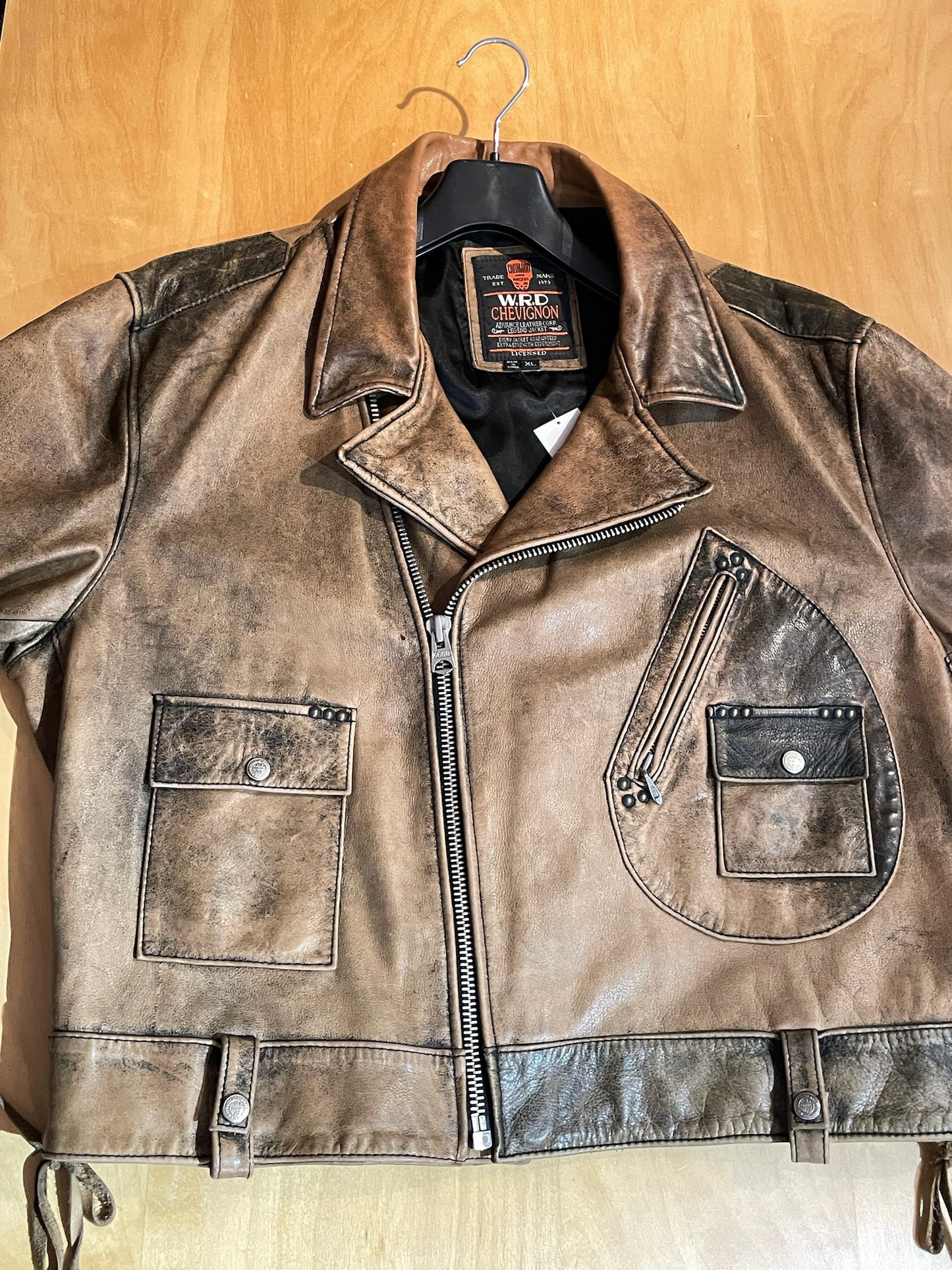 VINTAGE CHEVIGNON "W.R.D" MOTORCYCLE BIKER LEATHER JACKET  SZ: XL