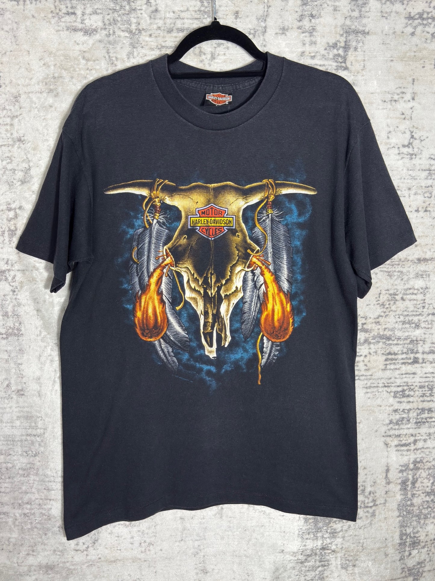 VINTAGE 1991 HARLEY DAVIDSON "SKULL NATIVE AMERICAN" T-SHIRT SZ: L