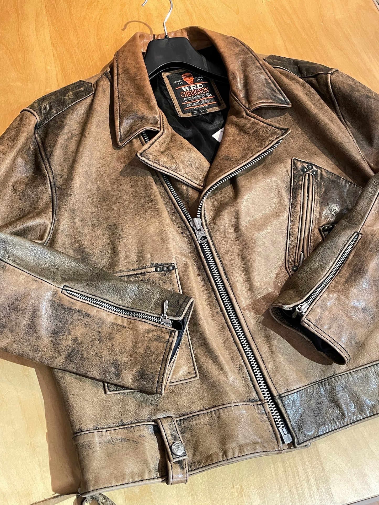 VINTAGE CHEVIGNON "W.R.D" MOTORCYCLE BIKER LEATHER JACKET  SZ: XL