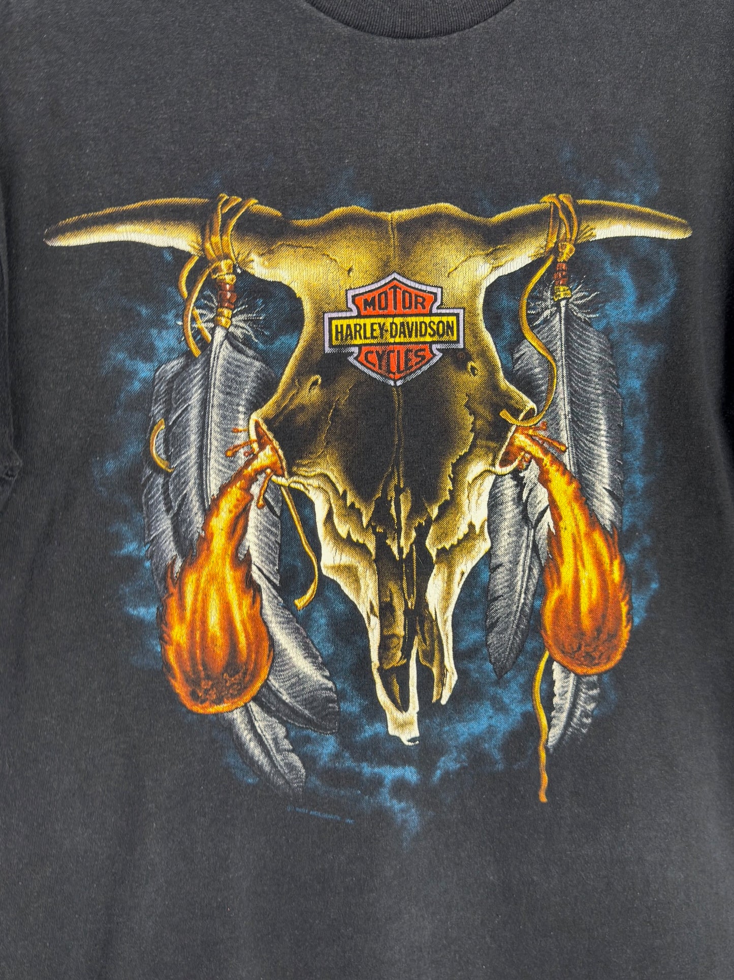 VINTAGE 1991 HARLEY DAVIDSON "SKULL NATIVE AMERICAN" T-SHIRT SZ: L