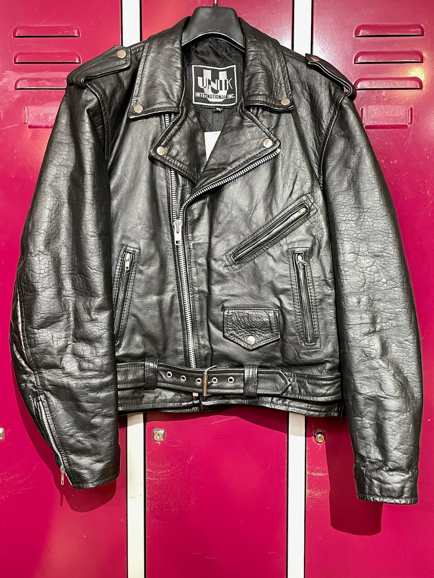 VINTAGE UNIK MOTORCYCLE BIKER LEATHER JACKET  SZ: 46