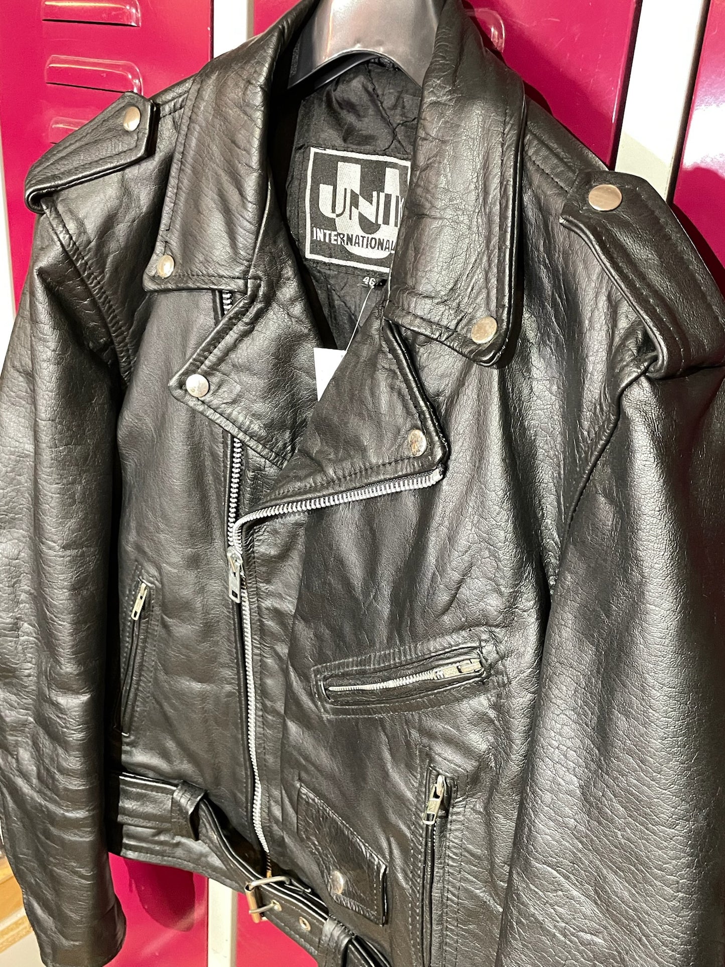 VINTAGE UNIK MOTORCYCLE BIKER LEATHER JACKET  SZ: 46