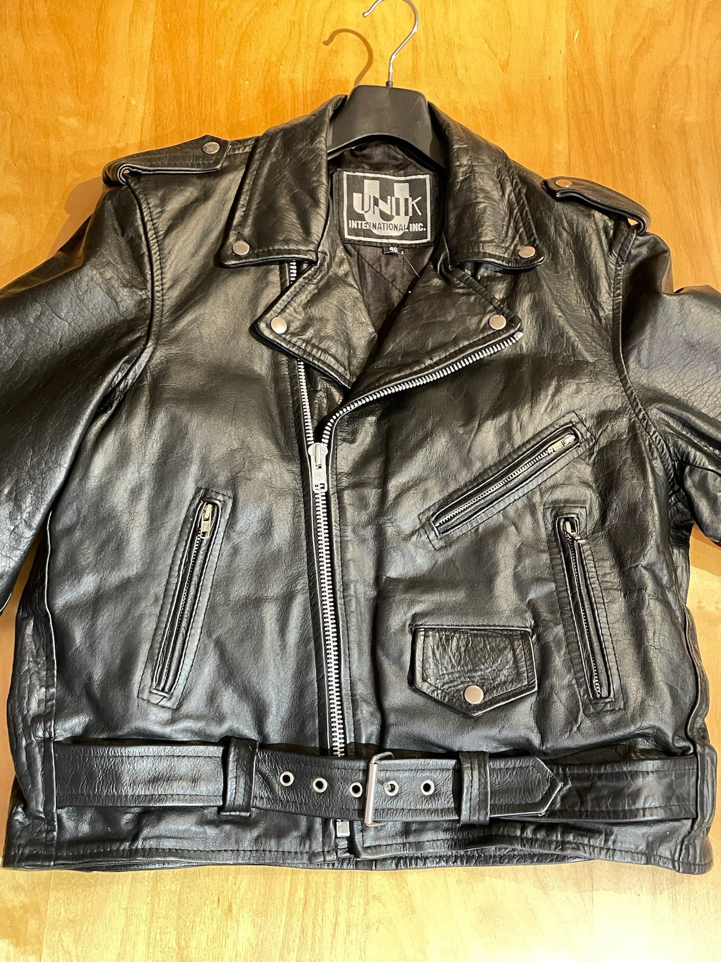 VINTAGE UNIK MOTORCYCLE BIKER LEATHER JACKET  SZ: 46