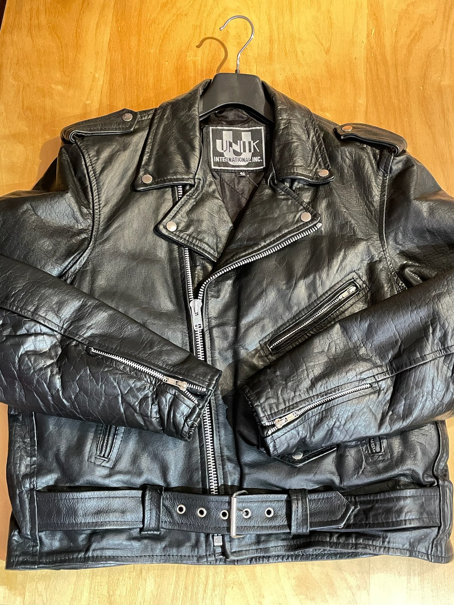 VINTAGE UNIK MOTORCYCLE BIKER LEATHER JACKET  SZ: 46