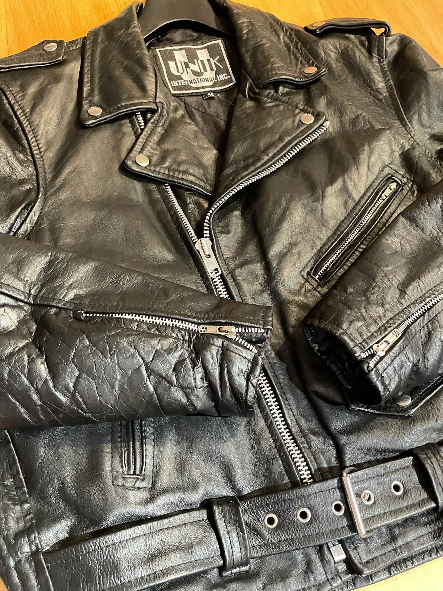 VINTAGE UNIK MOTORCYCLE BIKER LEATHER JACKET  SZ: 46