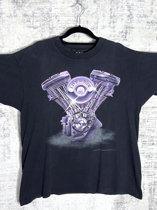 VINTAGE 1993 3D EMBLEM "LIVE TO RIDE" T-SHIRT SZ: L