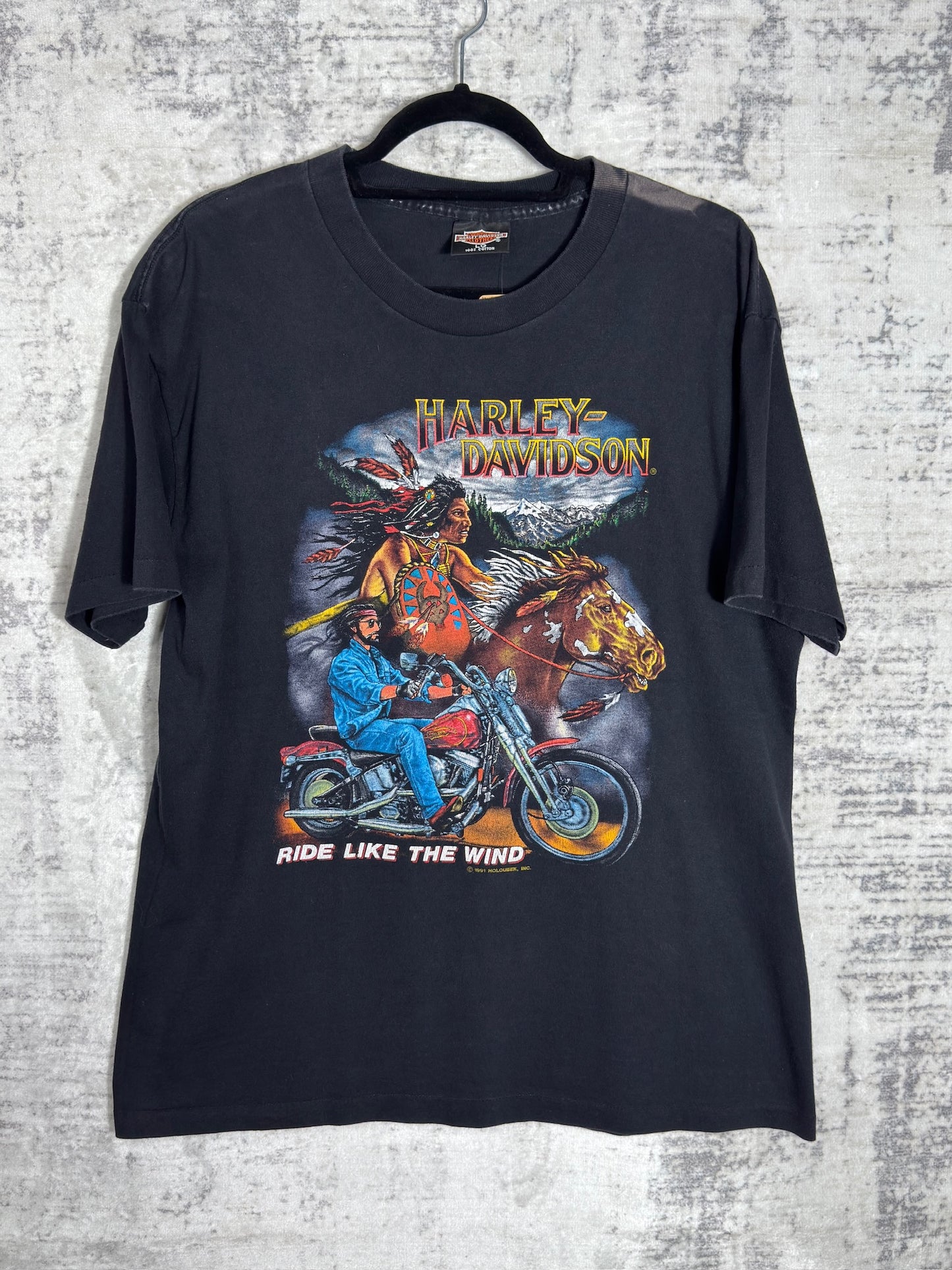 VINTAGE 1991 HARLEY DAVIDSON "RIDE LIKE THE WIND" T-SHIRT SZ: L