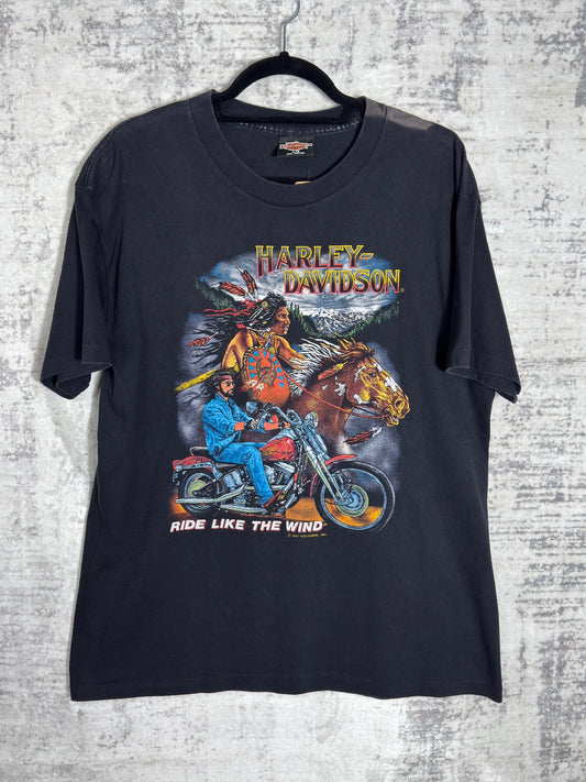 VINTAGE 1991 HARLEY DAVIDSON "RIDE LIKE THE WIND" T-SHIRT SZ: L