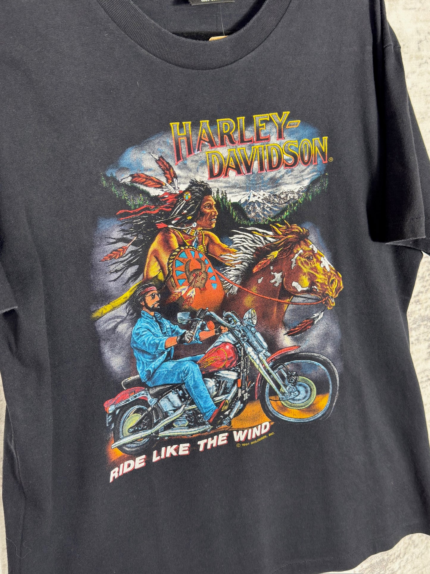 VINTAGE 1991 HARLEY DAVIDSON "RIDE LIKE THE WIND" T-SHIRT SZ: L