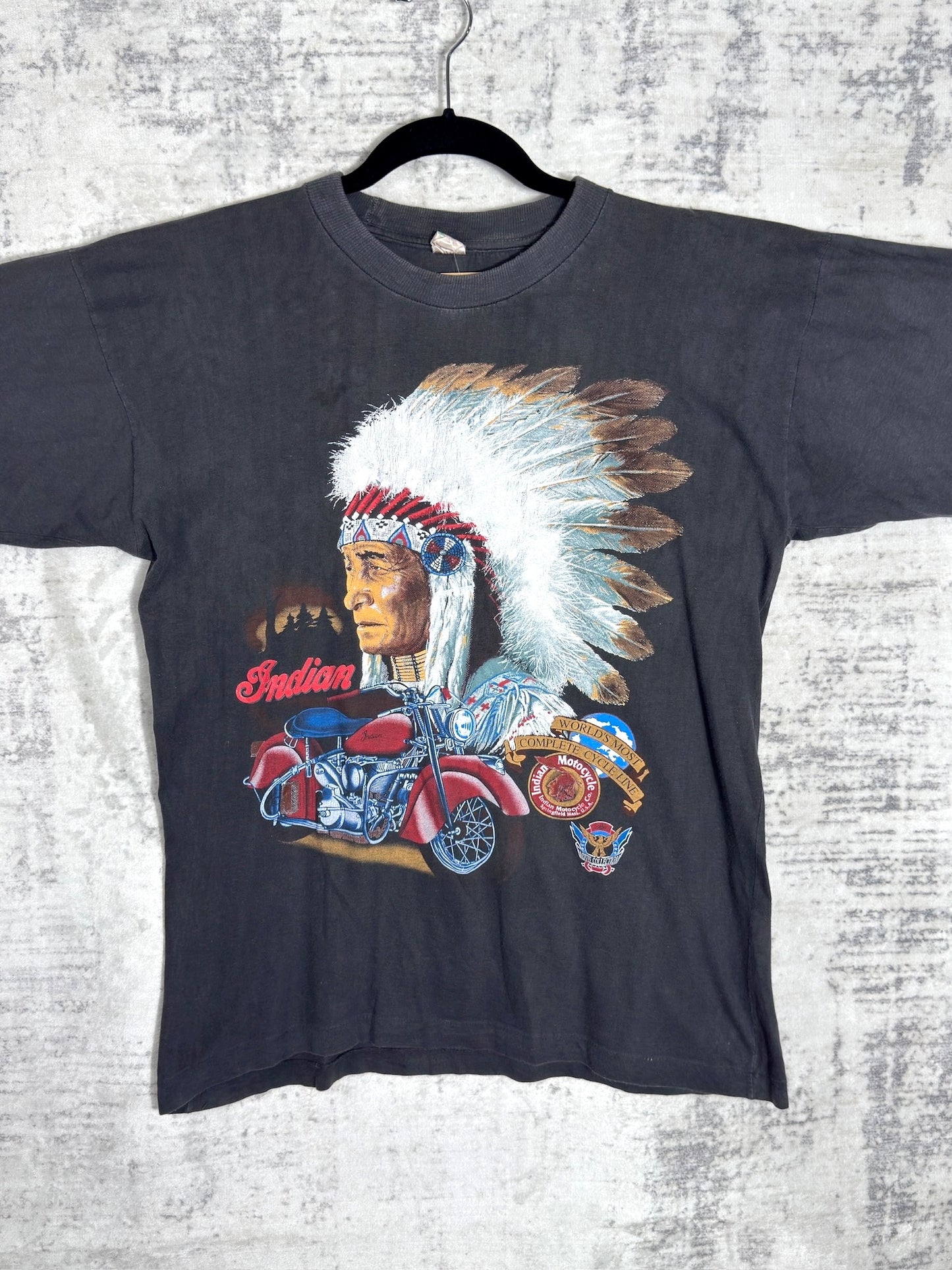 VINTAGE 80s INDIAN MOTOCYCLE "CHIEF & BIKE" T-SHIRT SZ: L