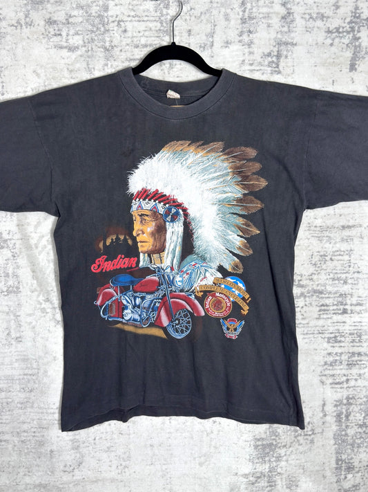 VINTAGE 80s INDIAN MOTOCYCLE "CHIEF & BIKE" T-SHIRT SZ: L