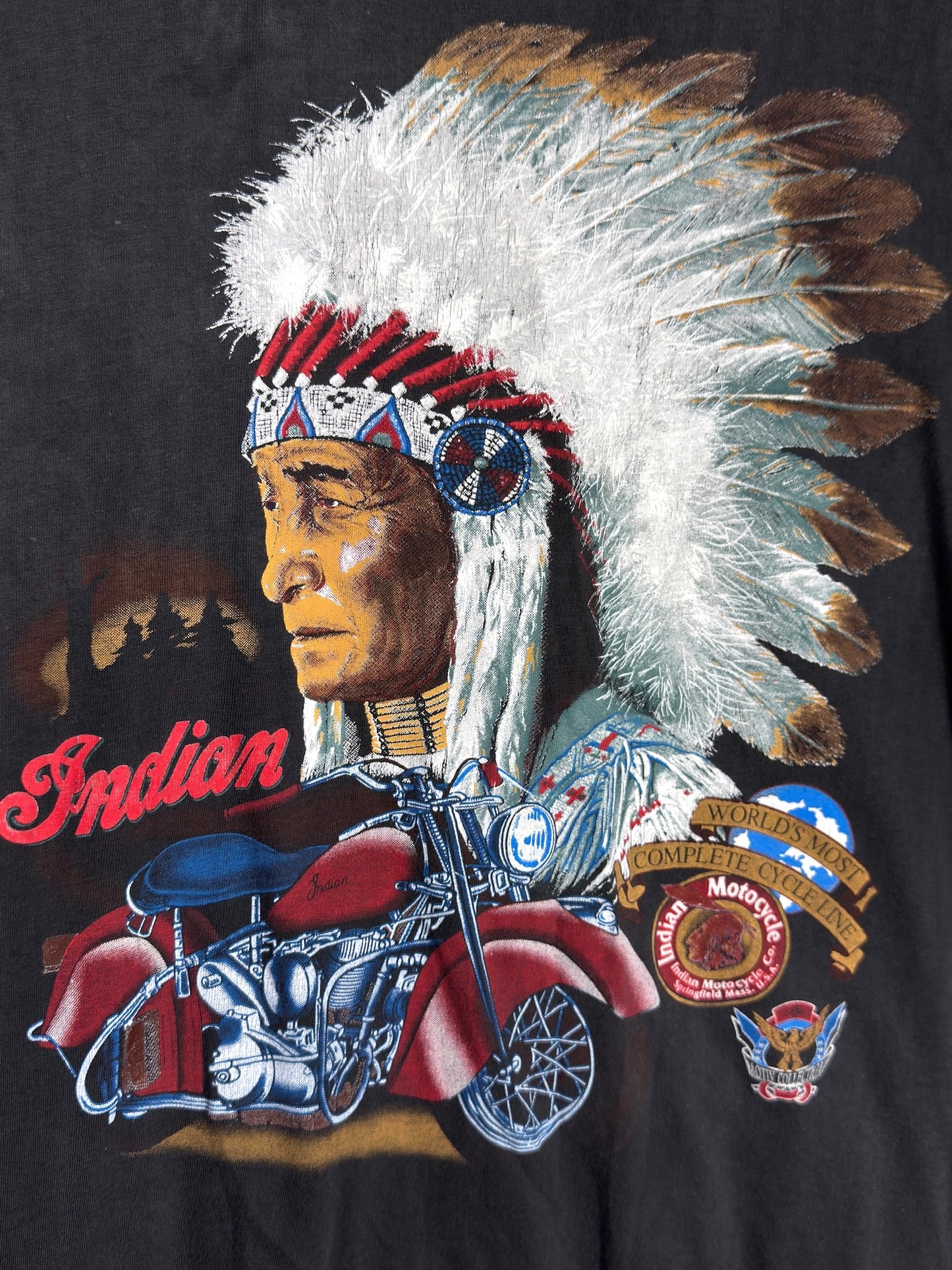 VINTAGE 80s INDIAN MOTOCYCLE "CHIEF & BIKE" T-SHIRT SZ: L