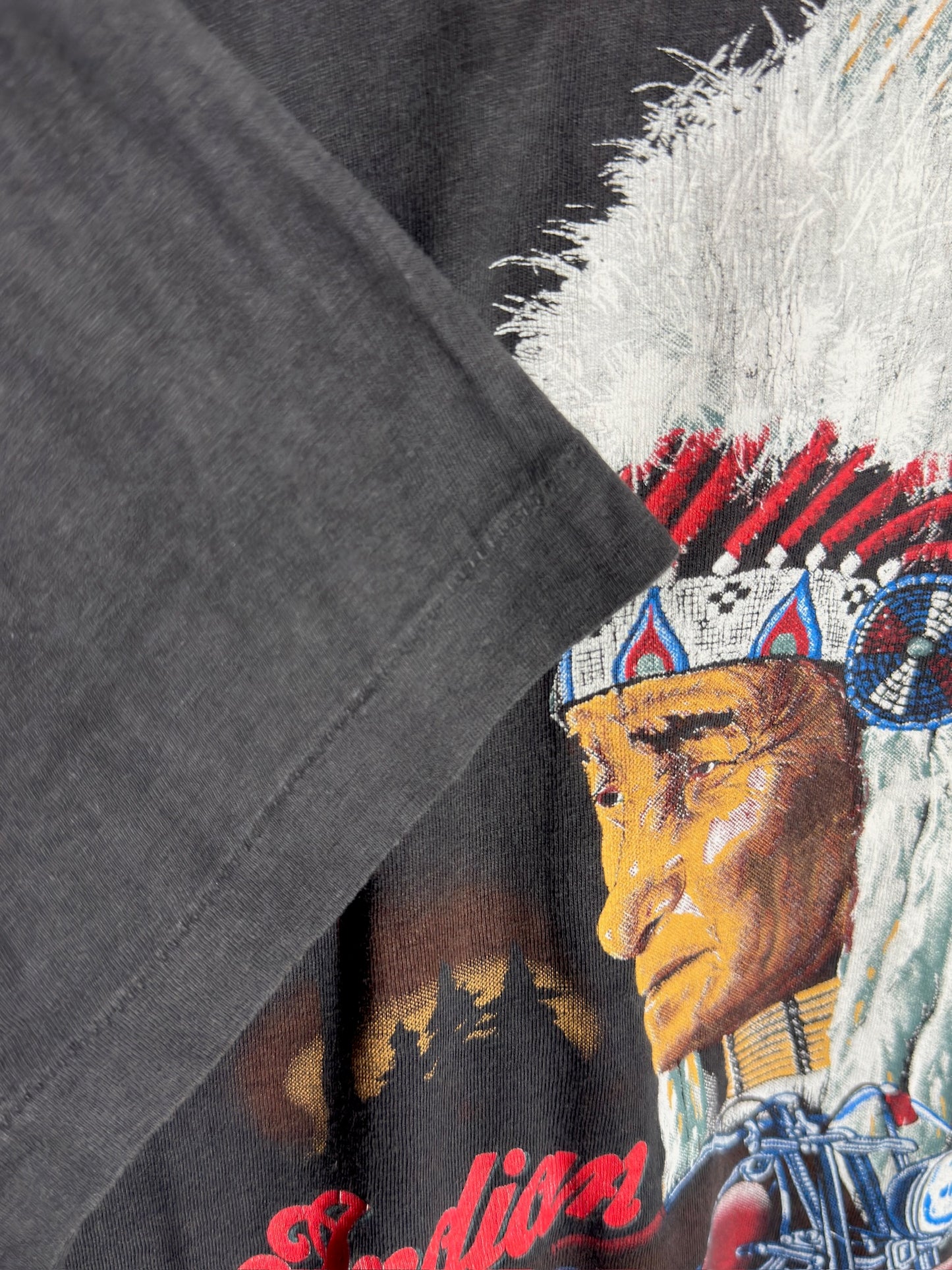 VINTAGE 80s INDIAN MOTOCYCLE "CHIEF & BIKE" T-SHIRT SZ: L