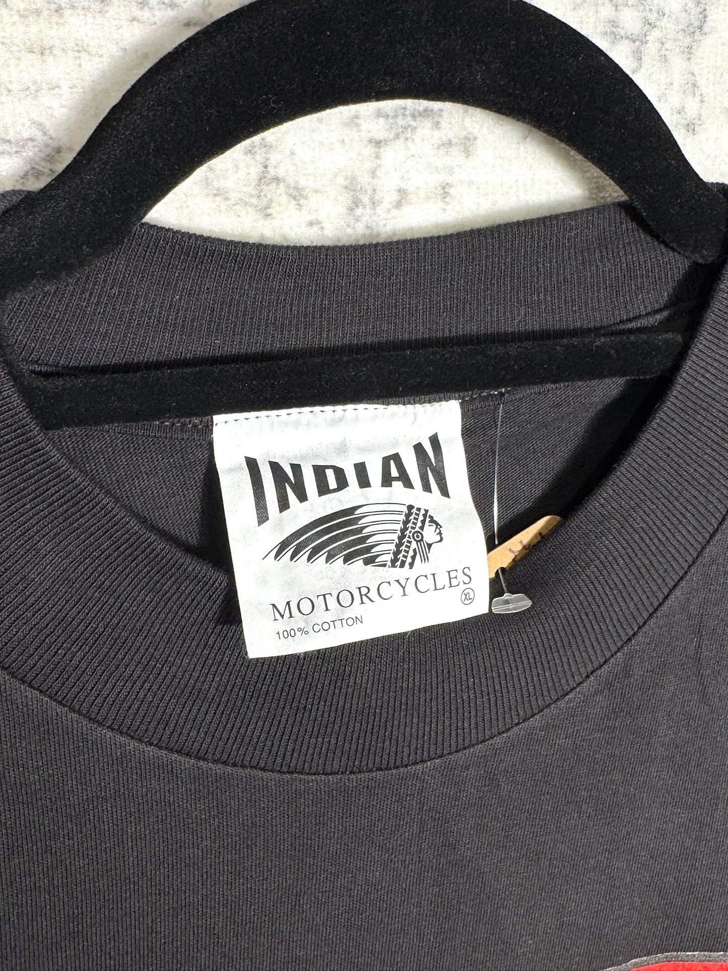 "NWOT" VINTAGE 1992 INDIAN MOTOCYCLE "THE INDIAN IS BACK" T-SHIRT SZ: XL