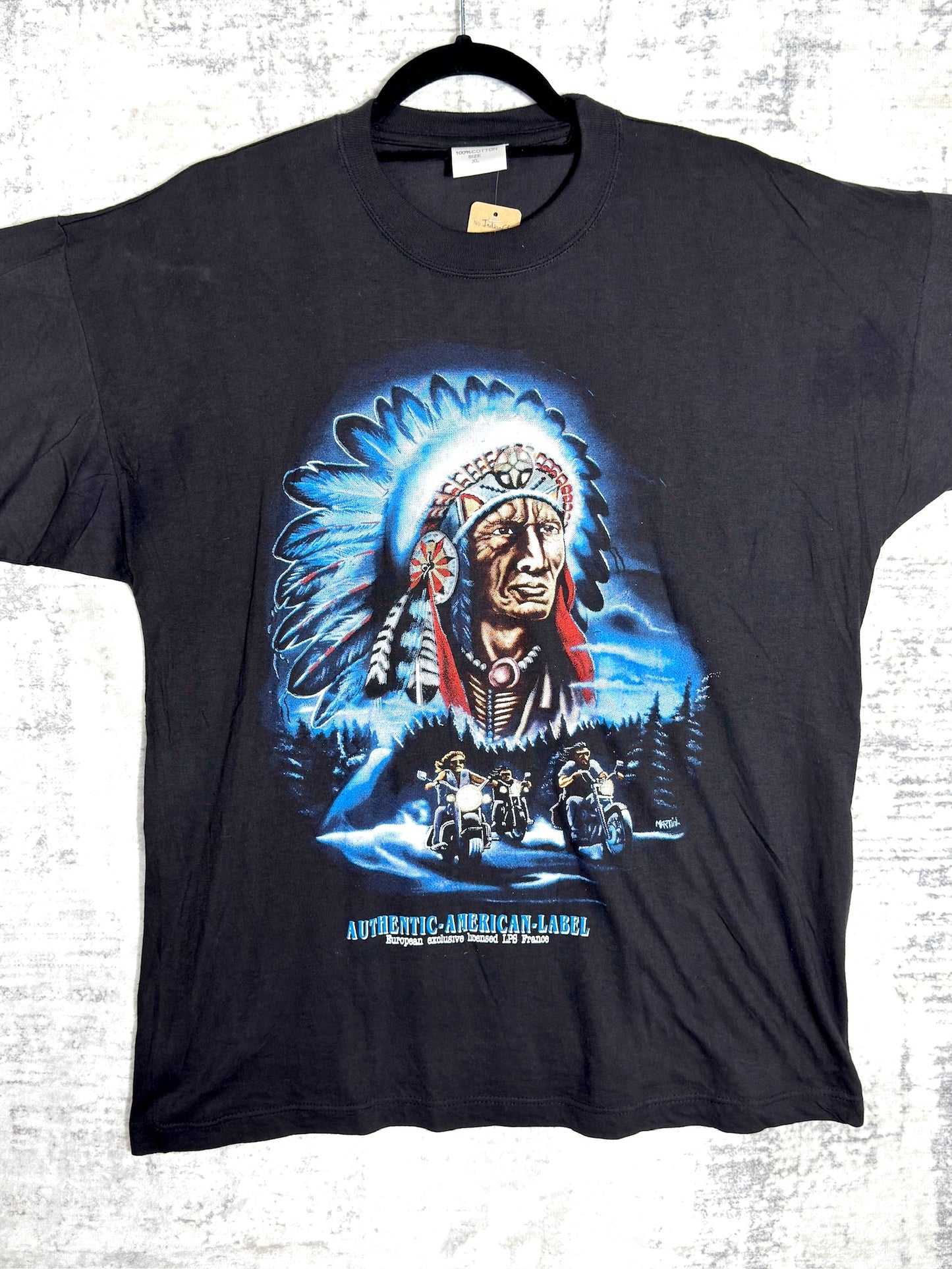 VINTAGE 90s AUTHENTIC AMERICAN LABEL "INDIAN CHIEF/BIKERS" T-SHIRT SZ: XL