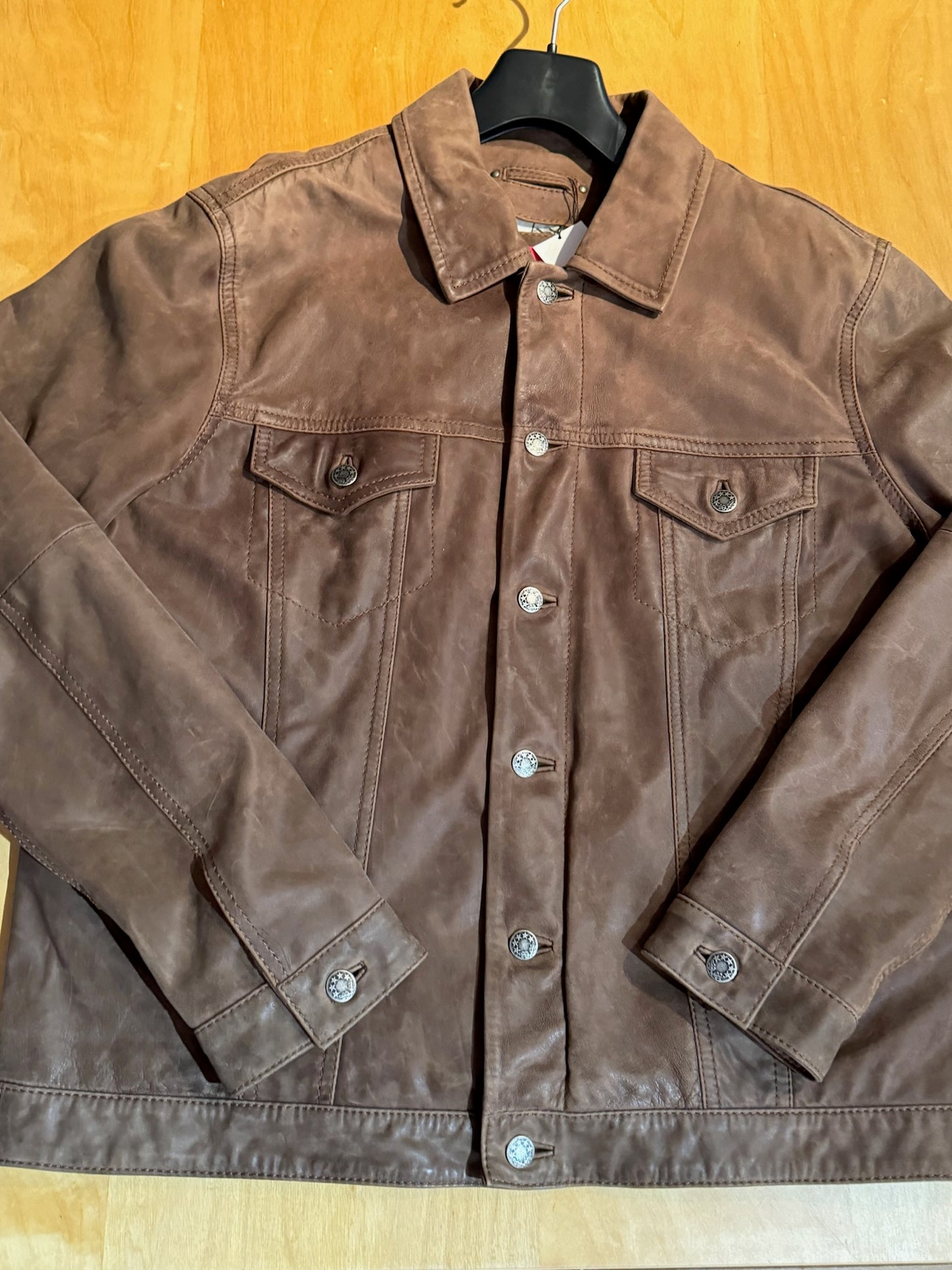 SNAP SHOT LEATHER SUEDE TRUCKER JACKET  SZ: XL