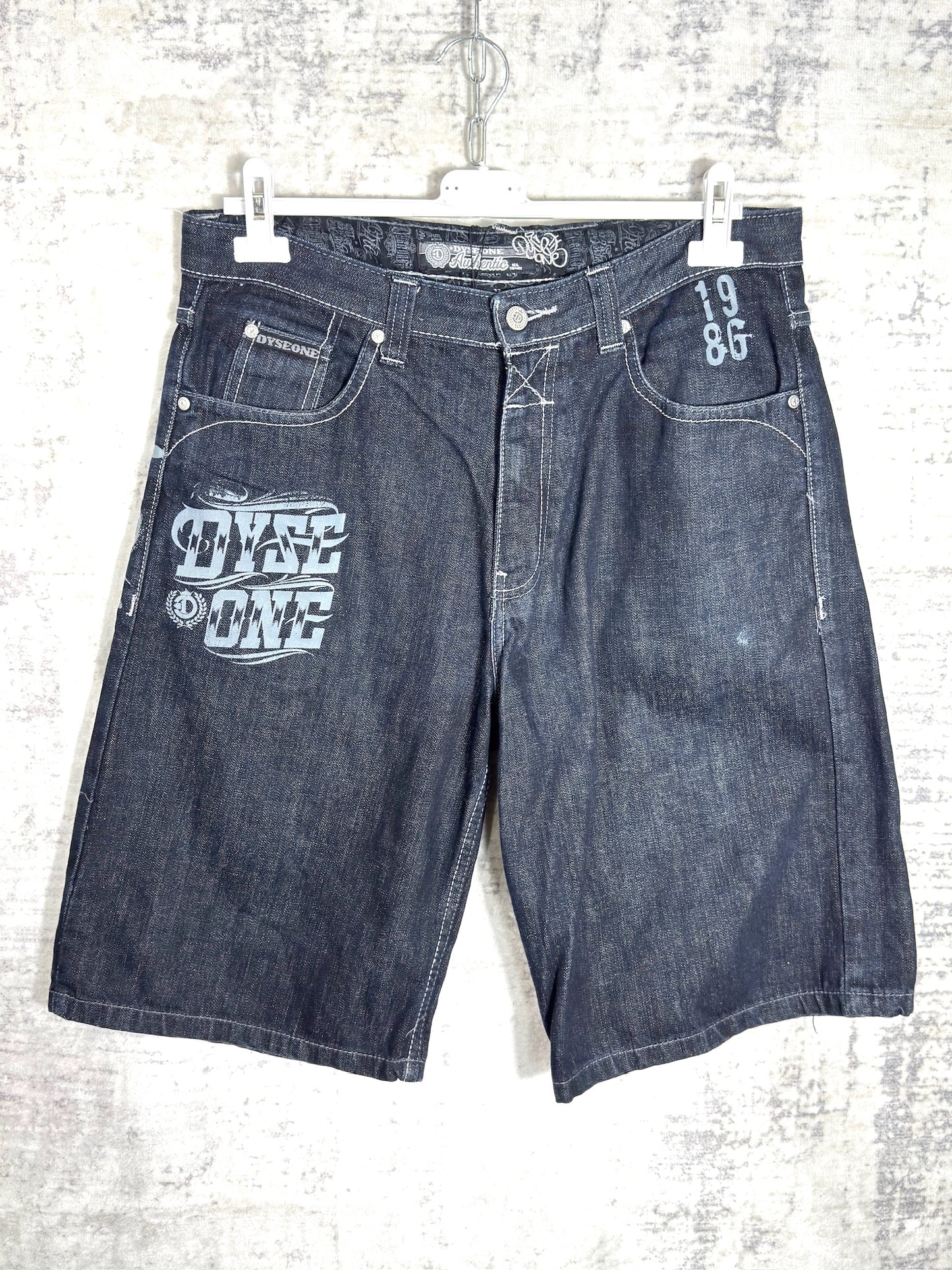 Y2K DYSE ONE BAGGY DENIM STREETWEAR SHORTS Sz: 32