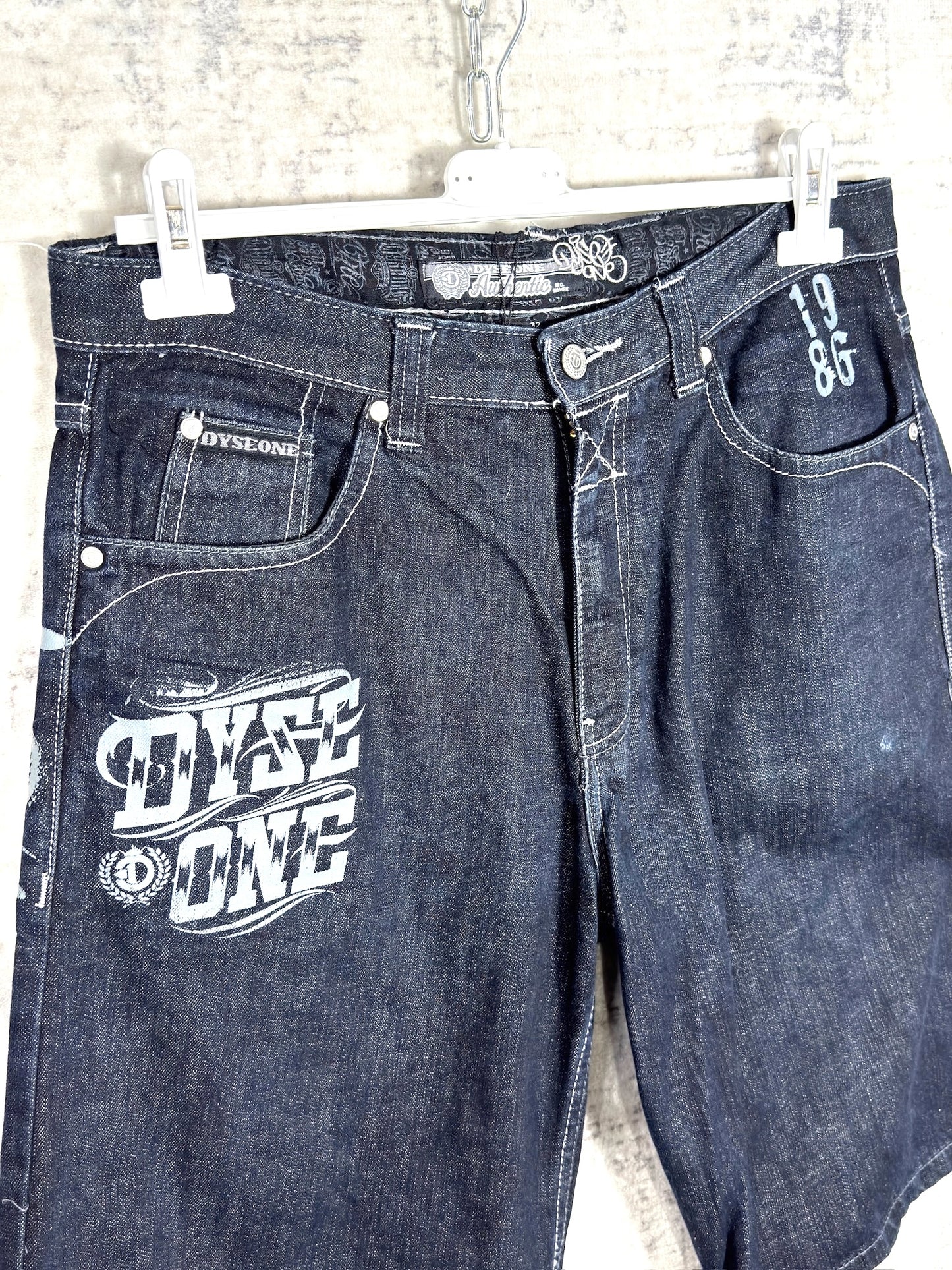 Y2K DYSE ONE BAGGY DENIM STREETWEAR SHORTS Sz: 32