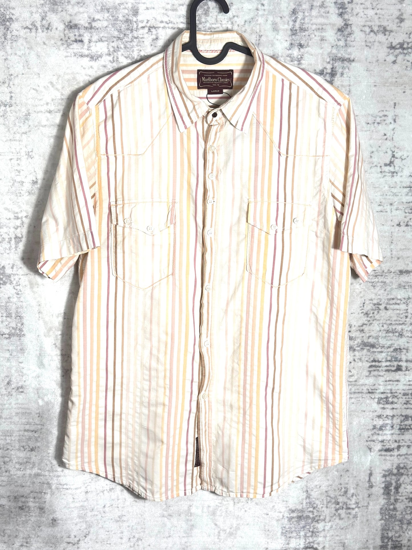 Y2K MARLBORO CLASSICS "PINSTRIPE" WESTERN SHORT SLEEVES SHIRT SZ: L
