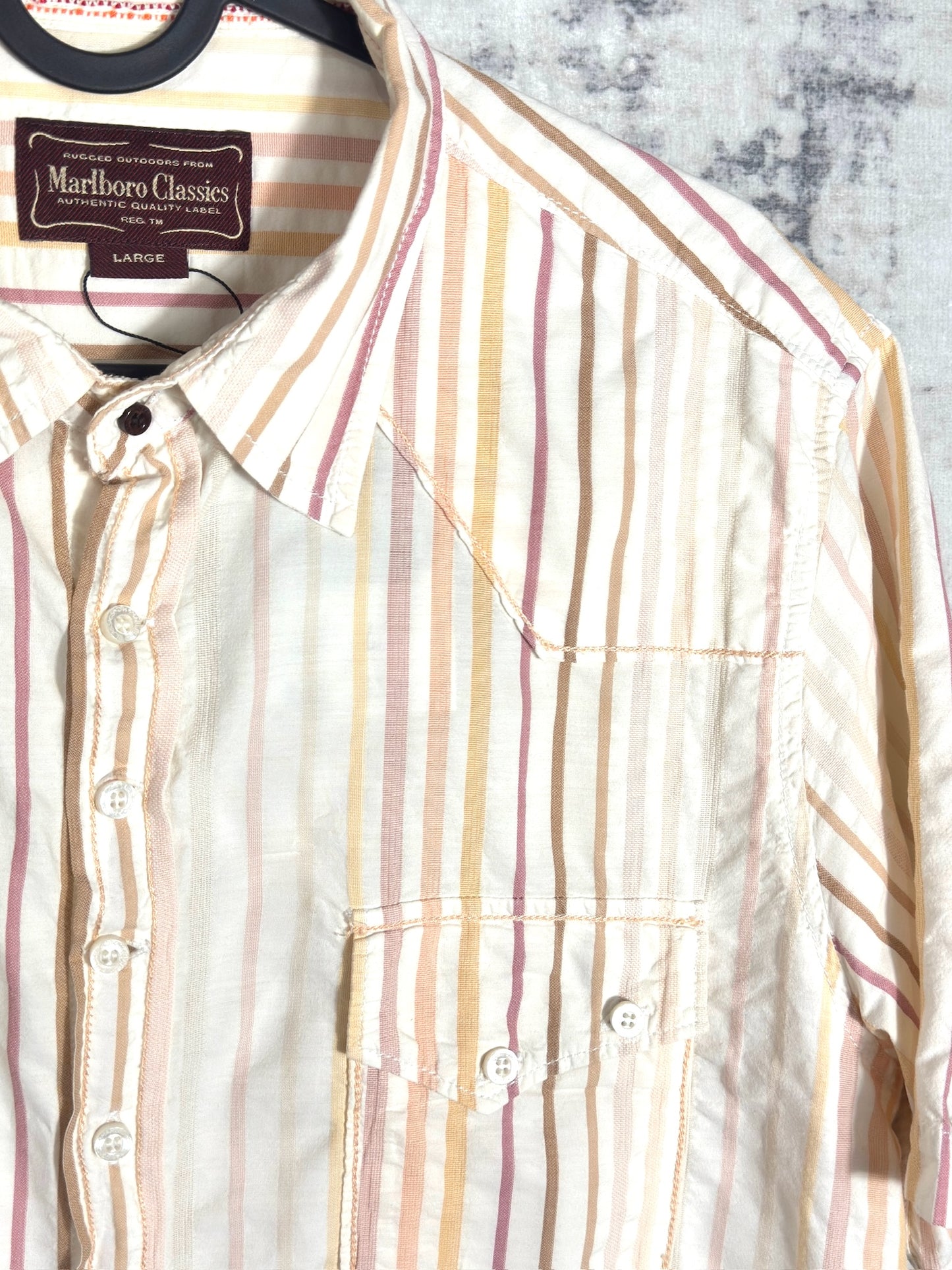 Y2K MARLBORO CLASSICS "PINSTRIPE" WESTERN SHORT SLEEVES SHIRT SZ: L