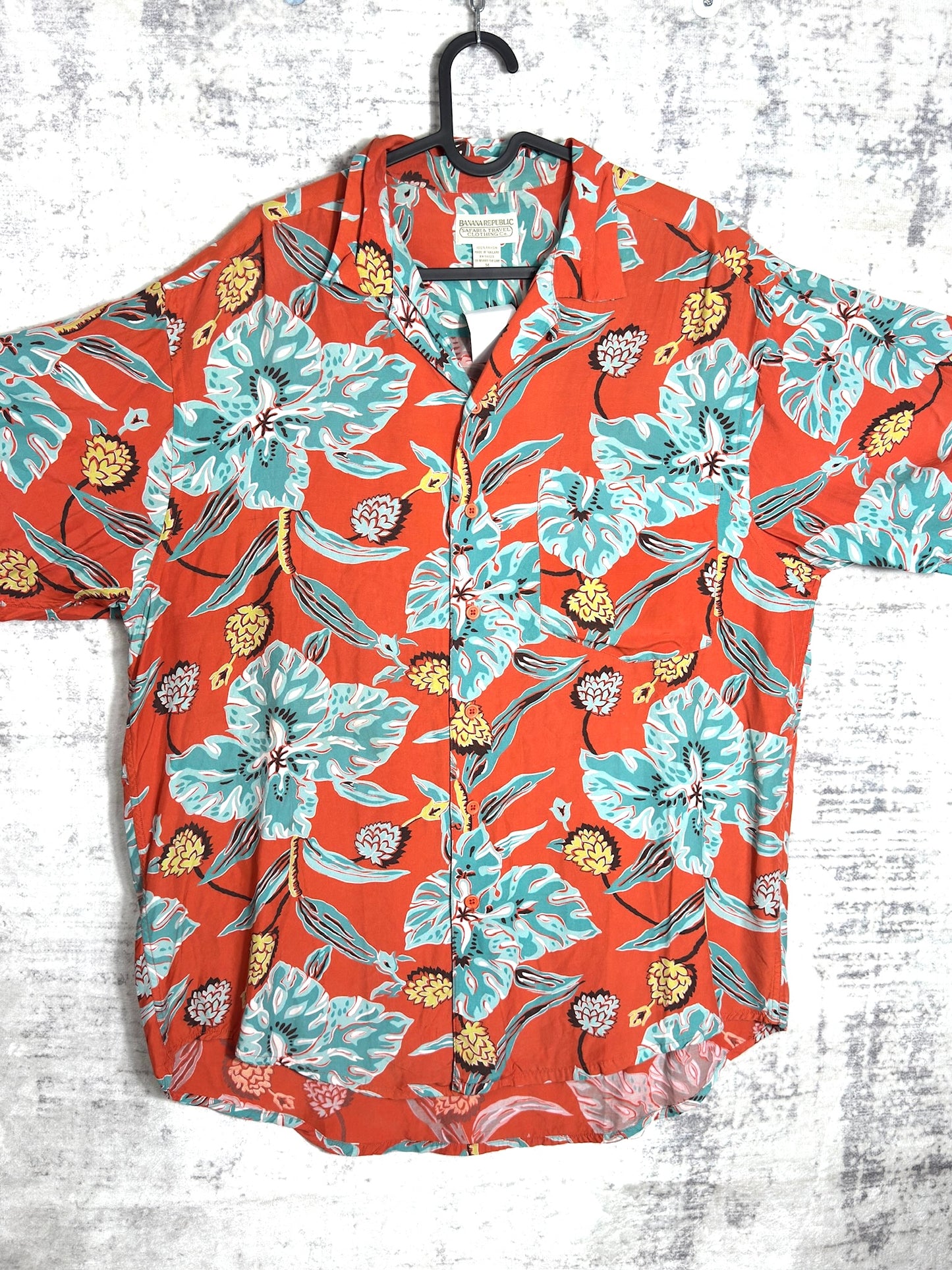 VINTAGE 80s BANANA REPUBLIC "FLORAL" HAWAII SHORT SLEEVES SHIRT SZ: M