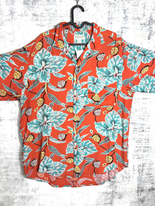 VINTAGE 80s BANANA REPUBLIC "FLORAL" HAWAII SHORT SLEEVES SHIRT SZ: M