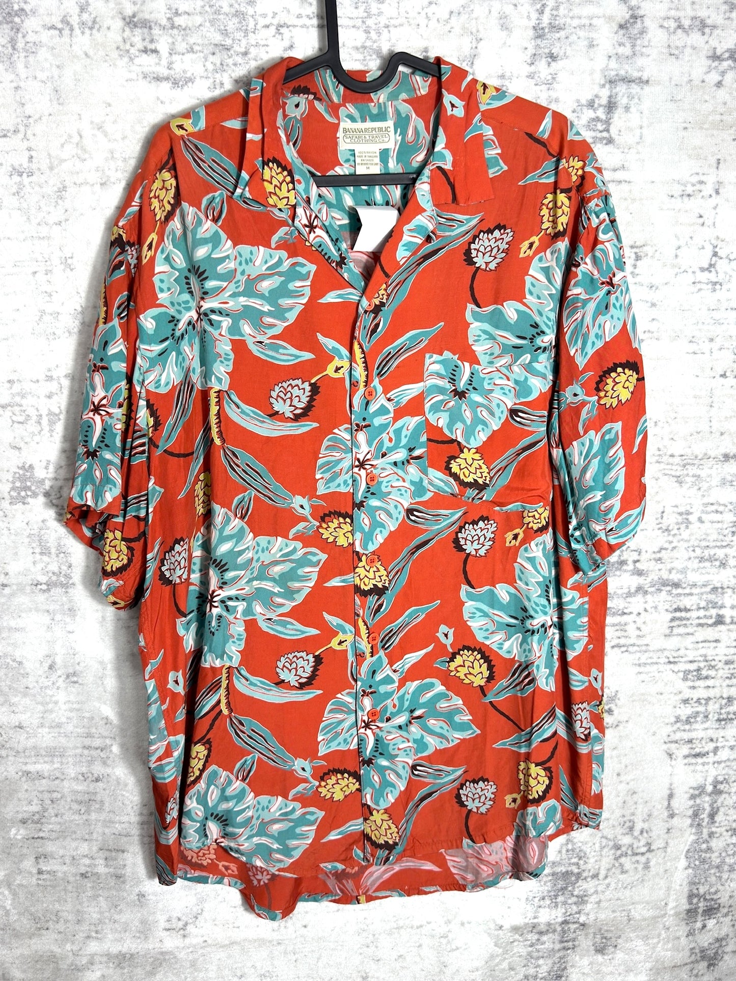 VINTAGE 80s BANANA REPUBLIC "FLORAL" HAWAII SHORT SLEEVES SHIRT SZ: M