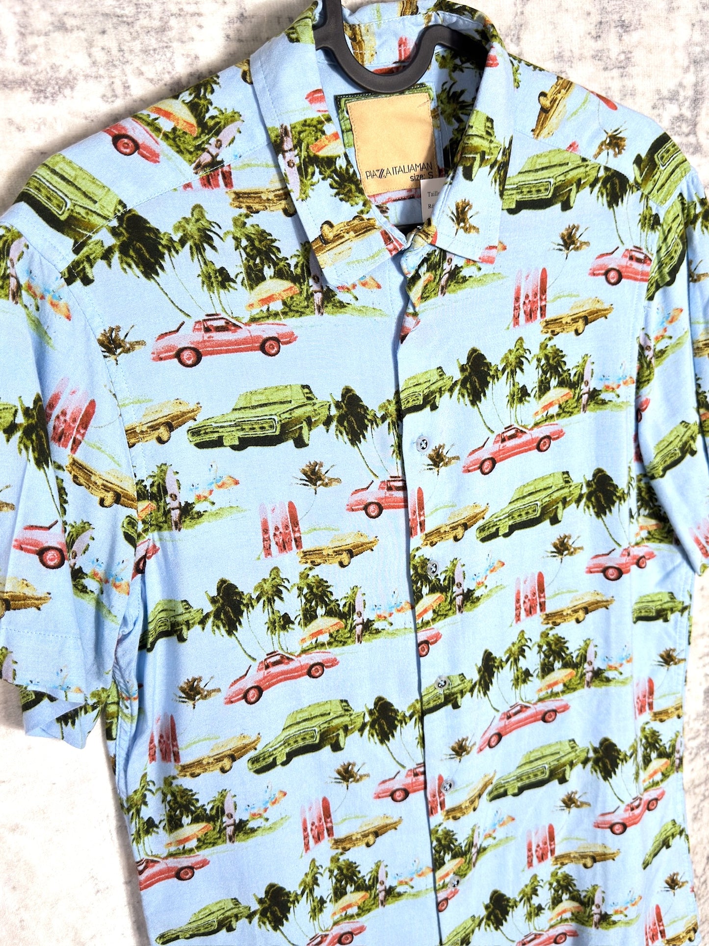 PIAZZA ITALIA "CAR PATTERN" HAWAII SHORT SLEEVES SHIRT SZ: S