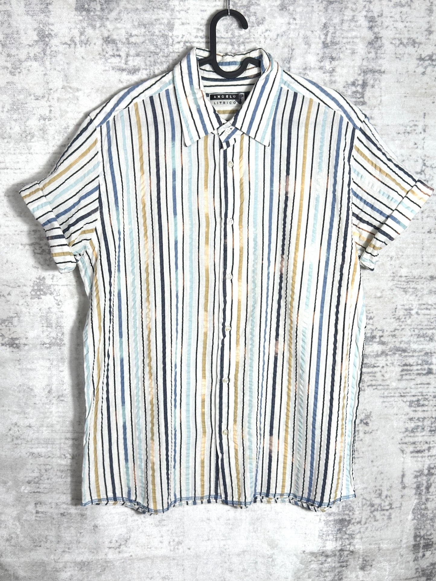 Y2K ANGELO LITRICO "STRIPED" SHORT SLEEVES SHIRT SZ: L