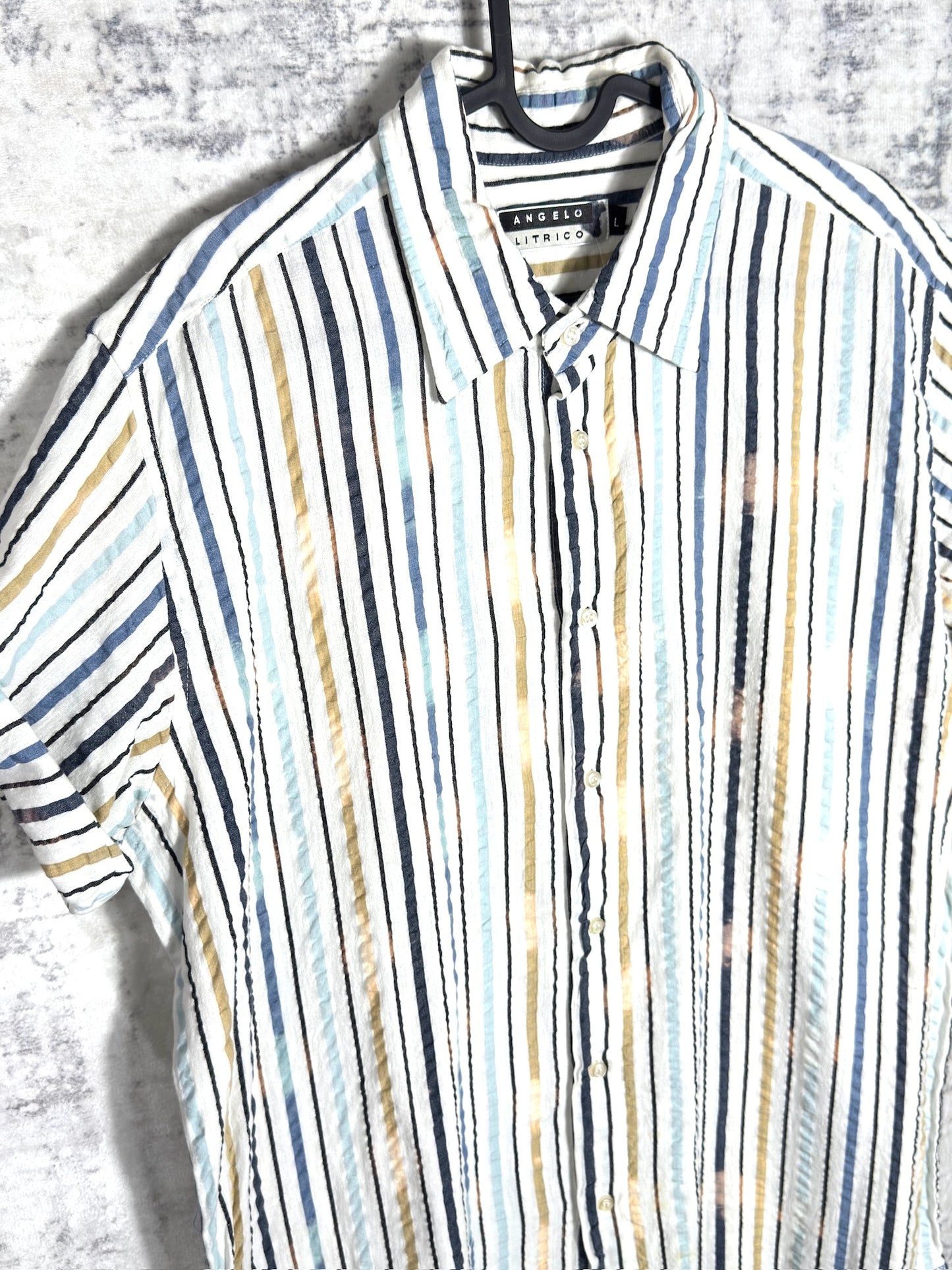 Y2K ANGELO LITRICO "STRIPED" SHORT SLEEVES SHIRT SZ: L