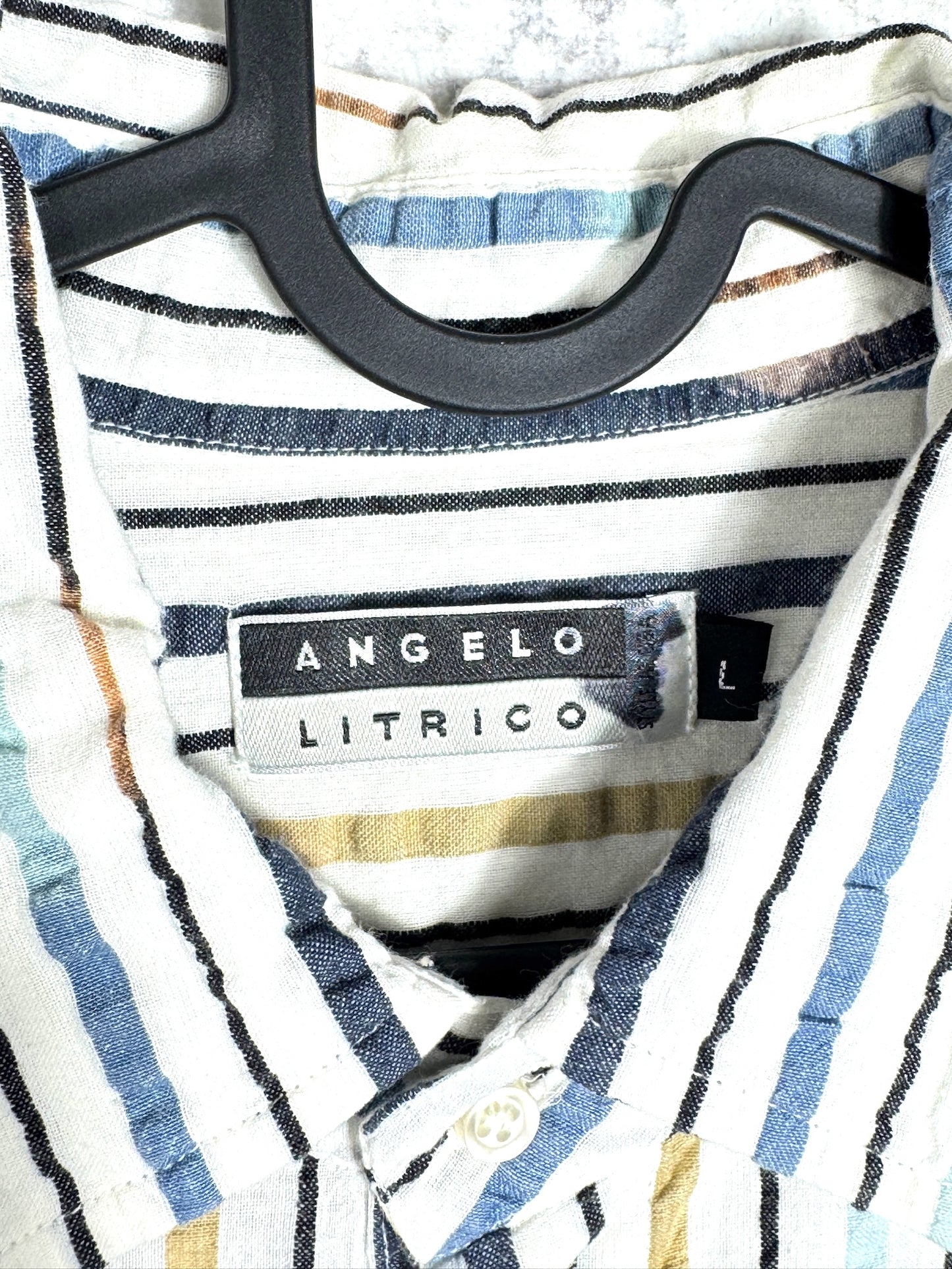 Y2K ANGELO LITRICO "STRIPED" SHORT SLEEVES SHIRT SZ: L