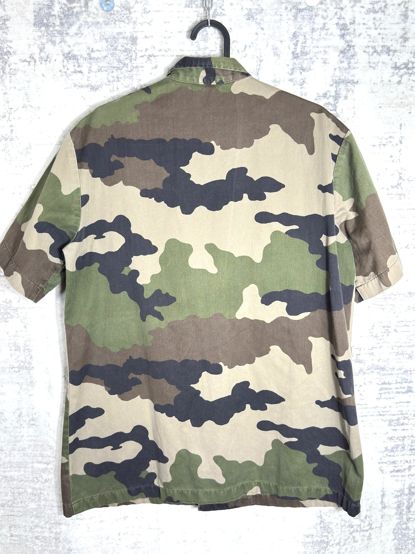 VINTAGE 90s FRENCH ARMY "F2 / CCE" CAMO SHORT SLEEVES SHIRT SZ: S/M
