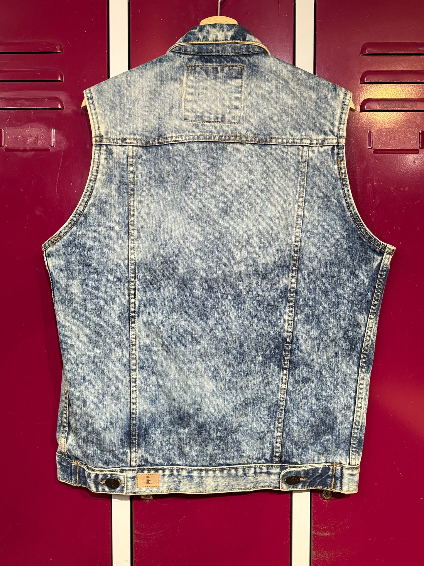 Y2K I-LINK BLUE DENIM ACID WASH VEST  SZ: M