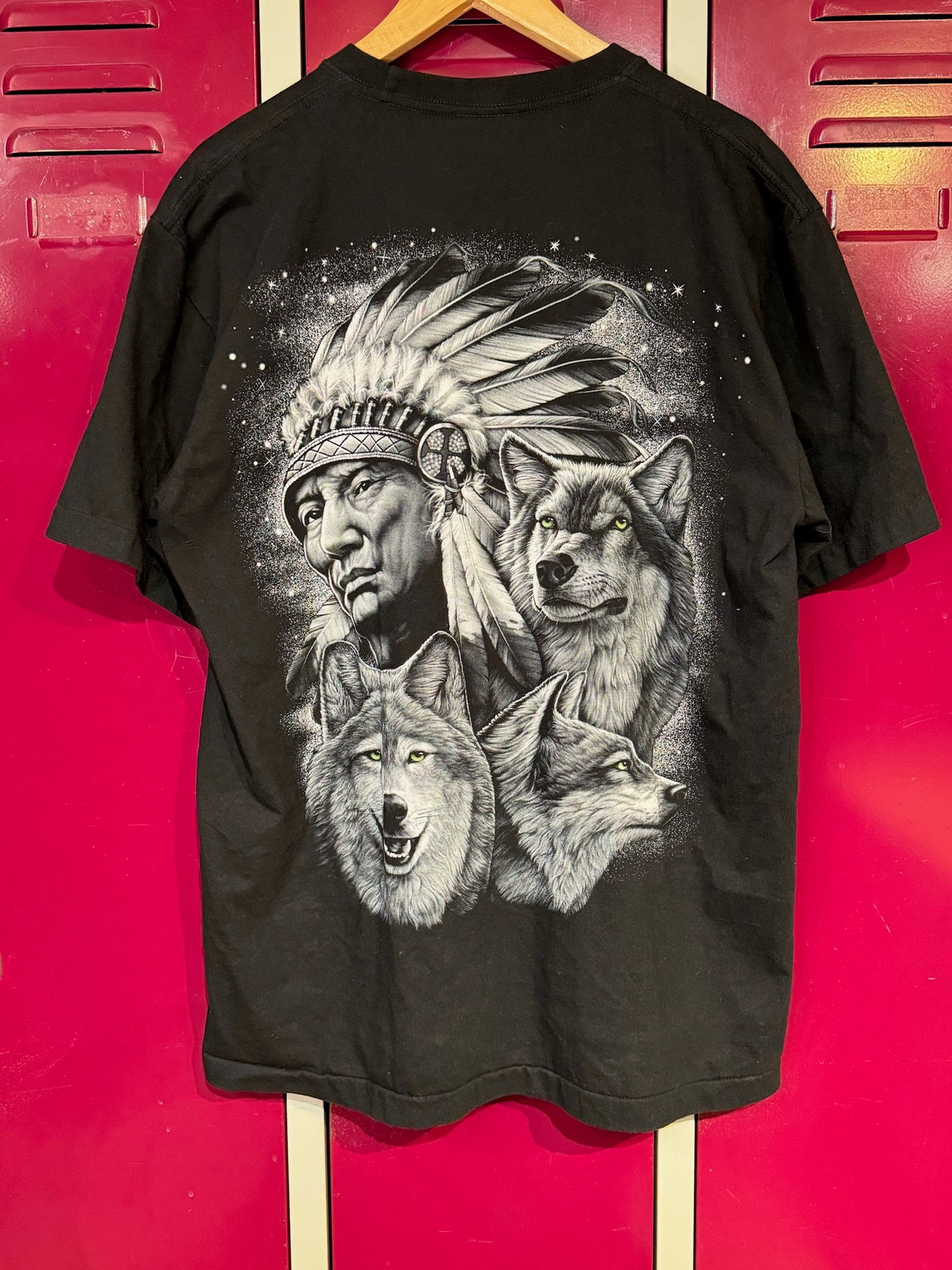 NATIVE AMERICAN CHIEF & WOLVES T-SHIRT  SZ: XL