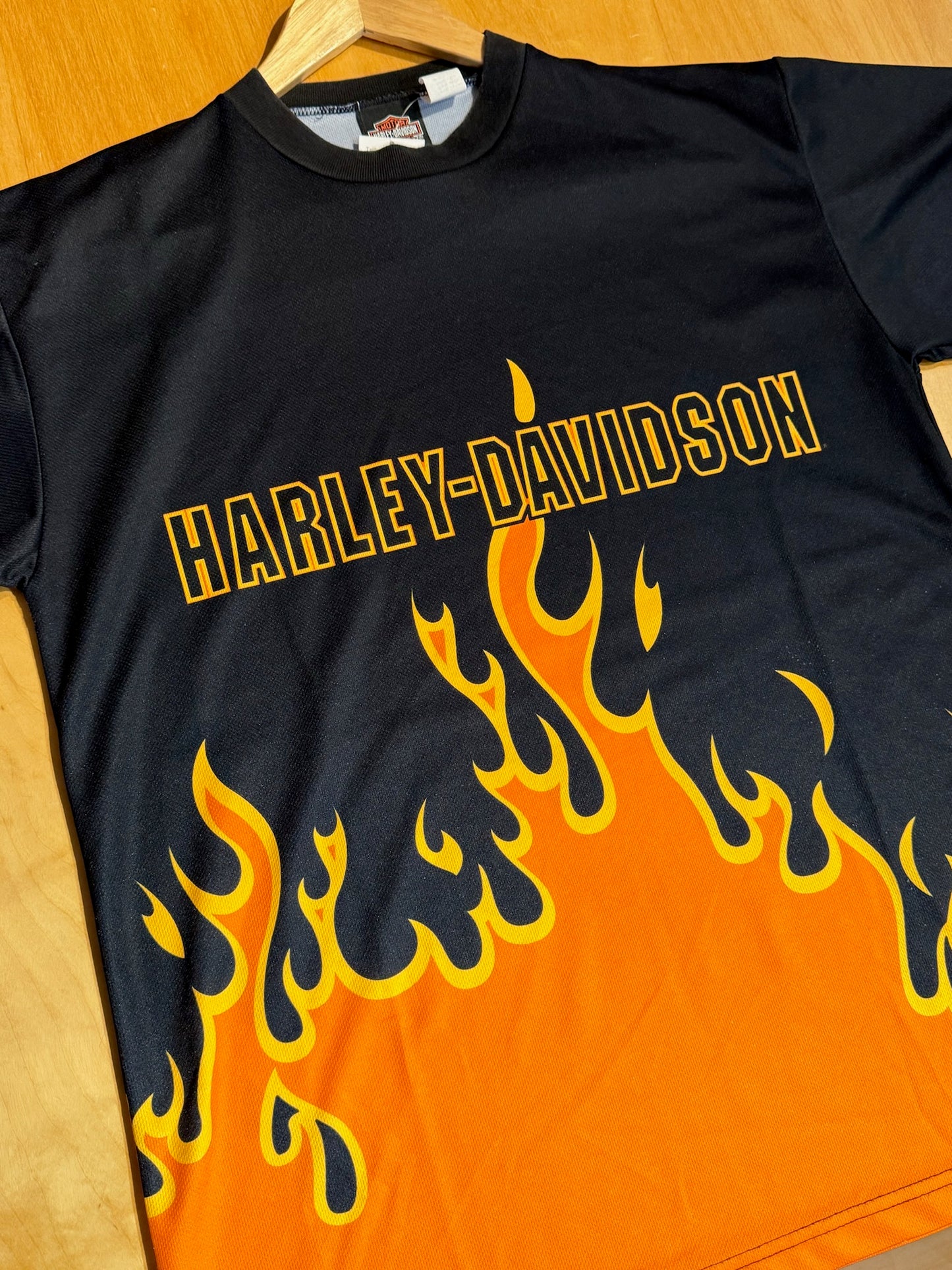 VINTAGE HARLEY DAVIDSON "FLAMES" MOTORCYCLES JERSEY T-SHIRT  SZ: L