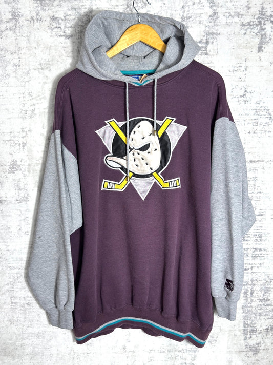VINTAGE 90s MIGHTY DUCKS "TWO-TONE" HOODIE Sz: XL