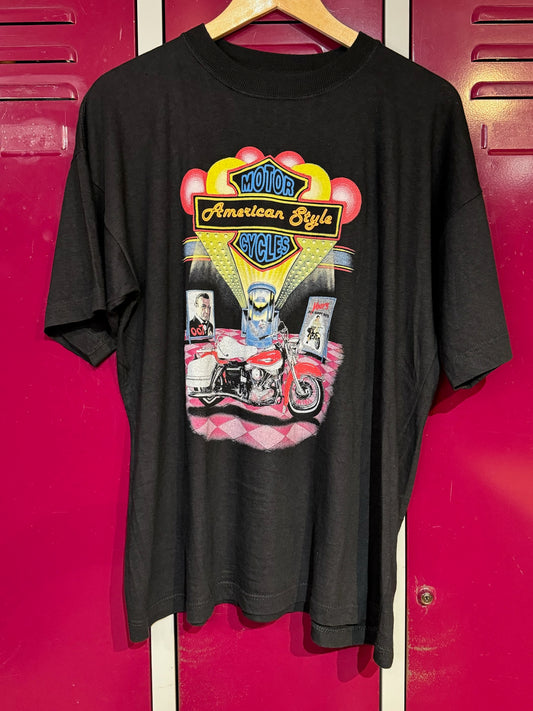 VINTAGE 90s AMERICAN STYLE MOTORCYCLES "MOVIE THEATER" T-SHIRT  SZ: XL