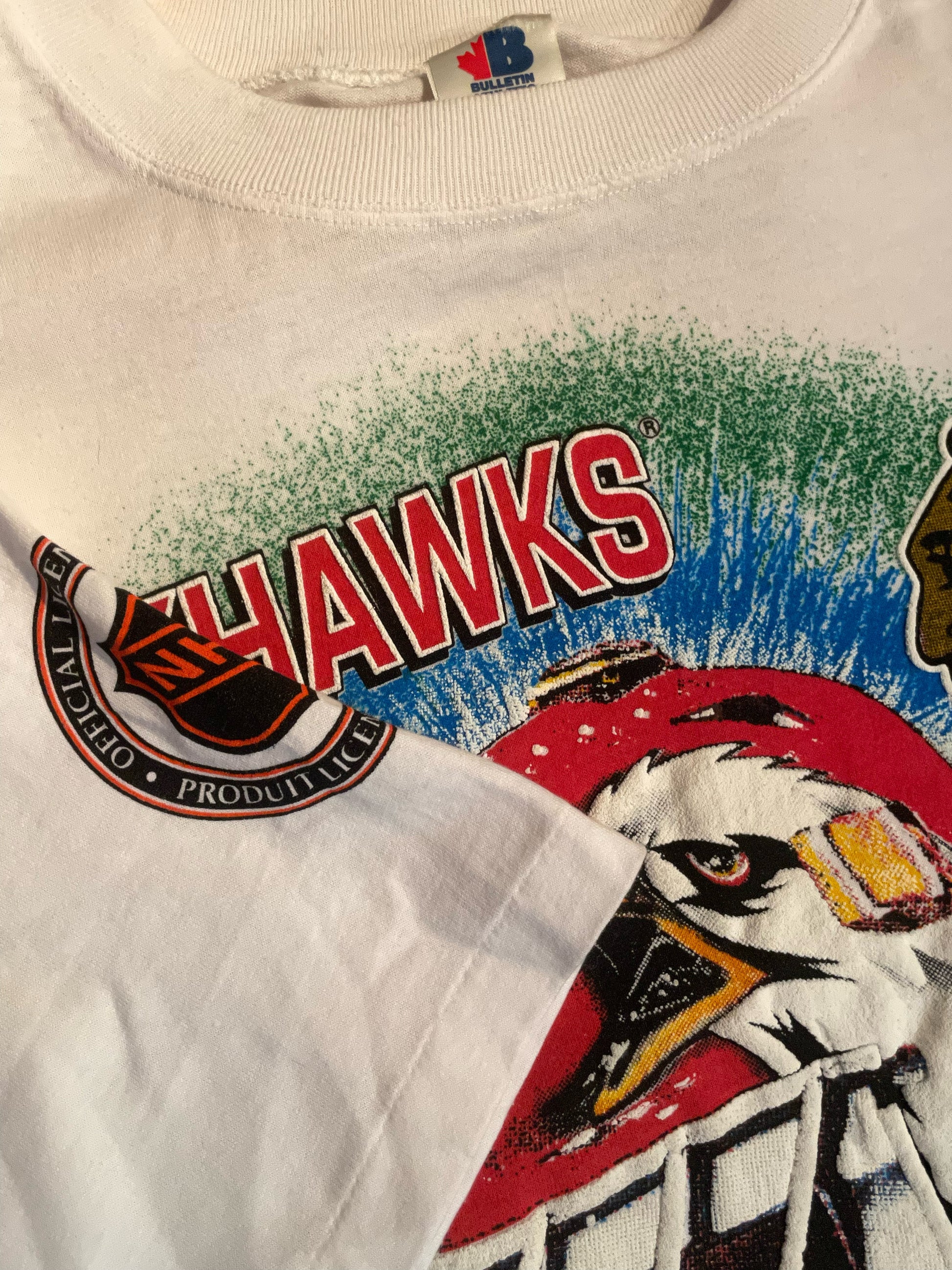 Vintage Bulletin Athletic NHL Chicago Blackhawks All Over Print T-Shirt XL  Tee
