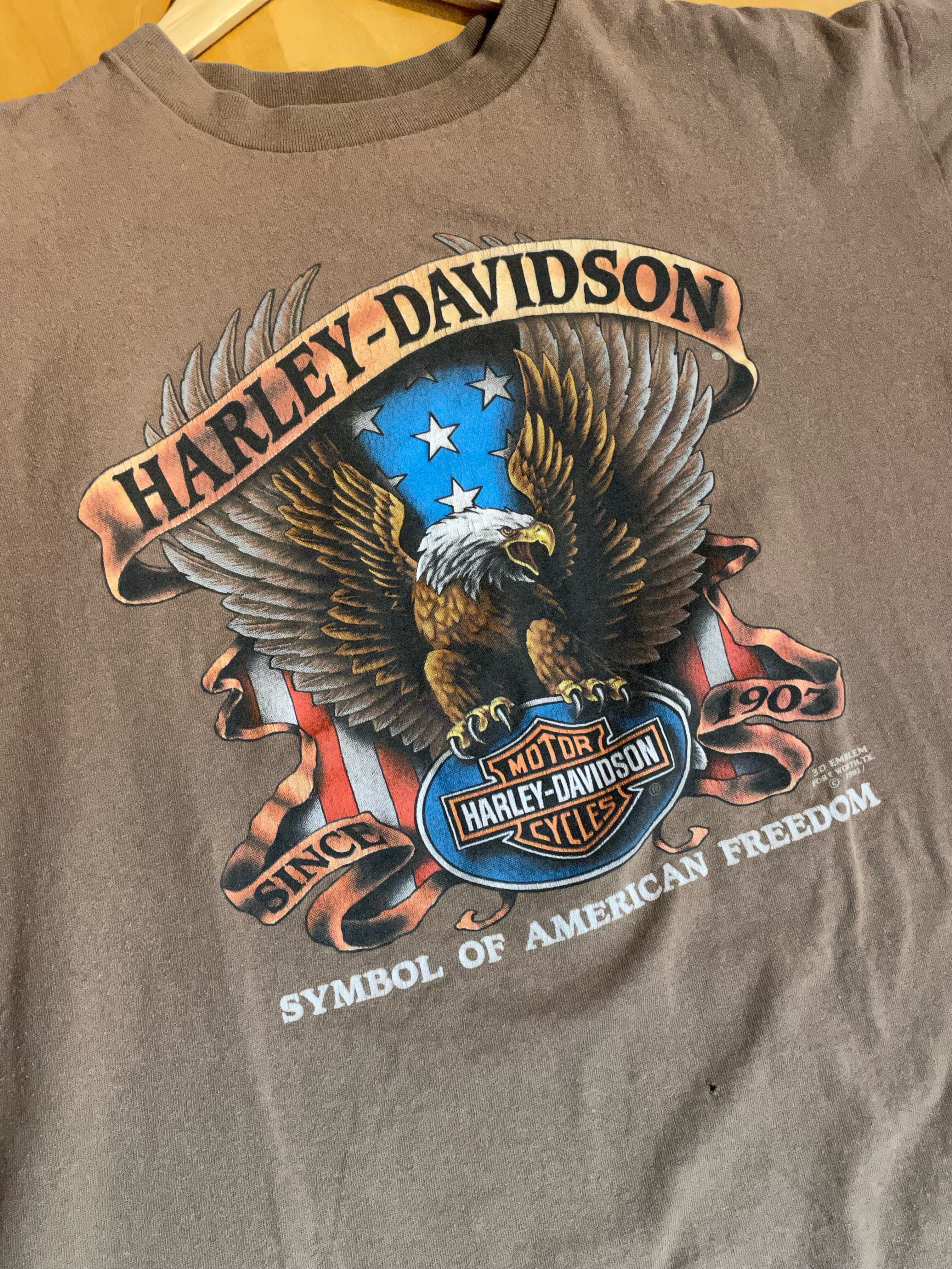 VINTAGE 1991 3D EMBLEM HARLEY DAVIDSON MOTOR CYCLES T-SHIRT SZ: XL