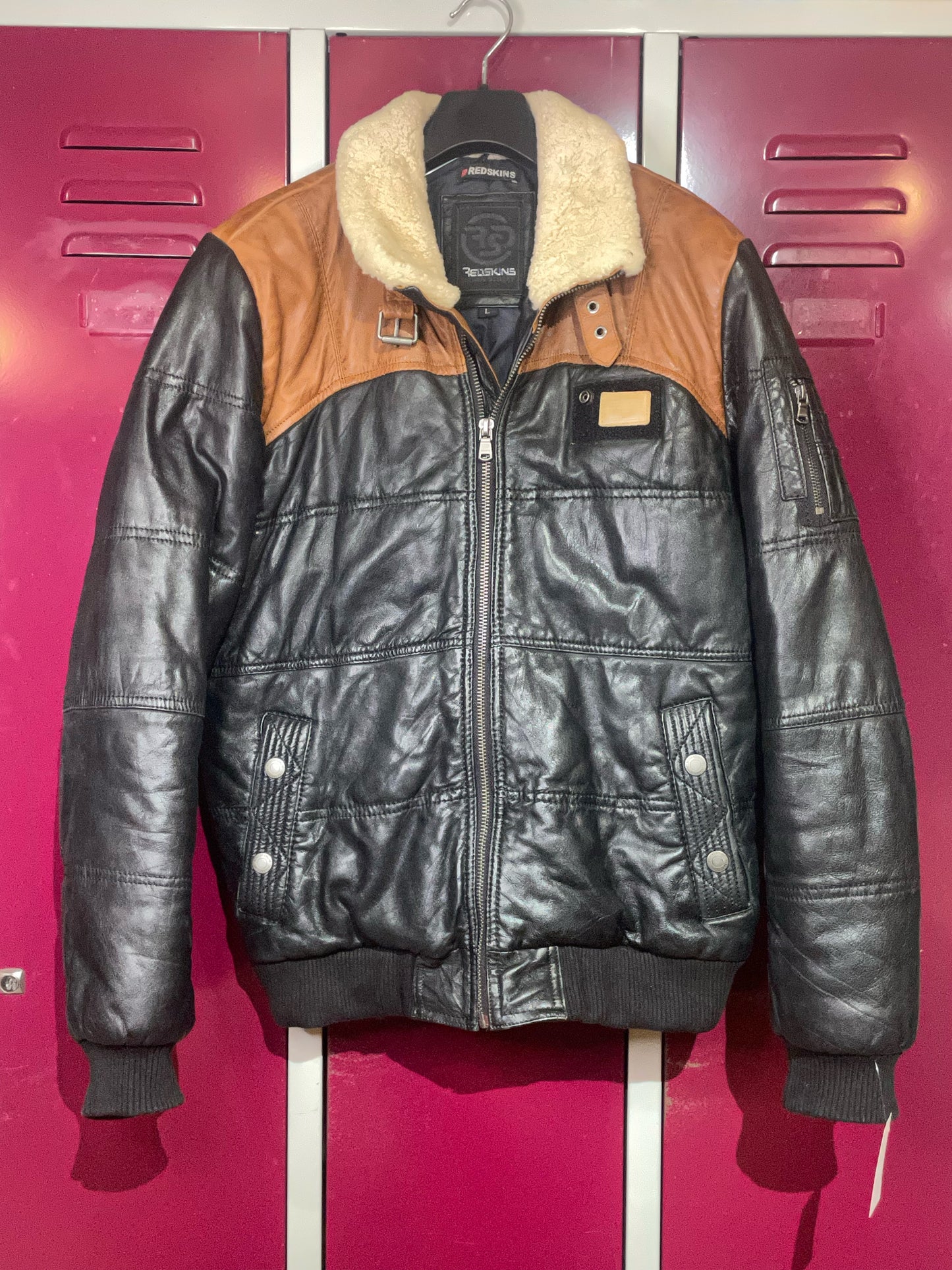 REDSKINS PUFFER LEATHER GOOSE JACKET  SZ: L